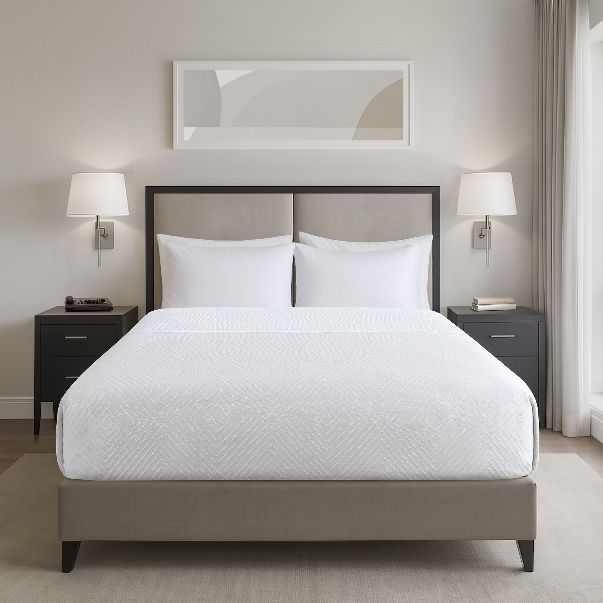 Jacquard Lark - King Essential Coverlet - White