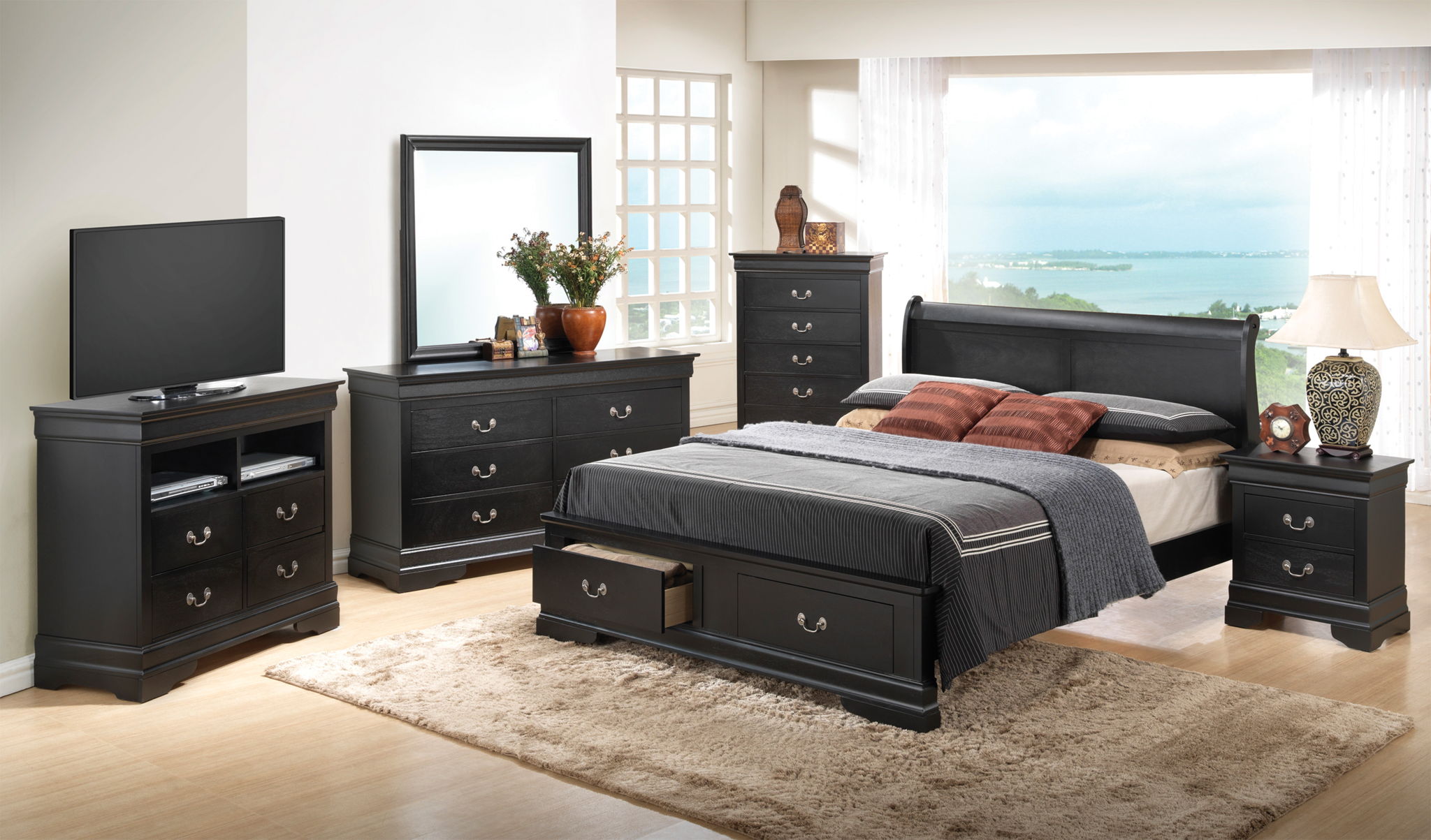 Upholstered Panel Sleigh Bed Design