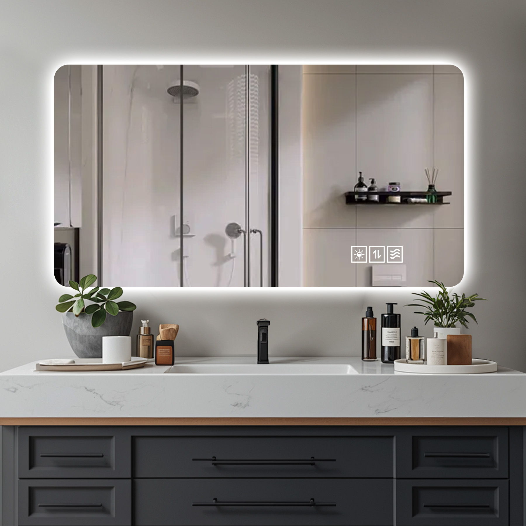 Wall Mounted Bathroom Full Length Makeup Mirror With 3 Color Lighting - Clear
