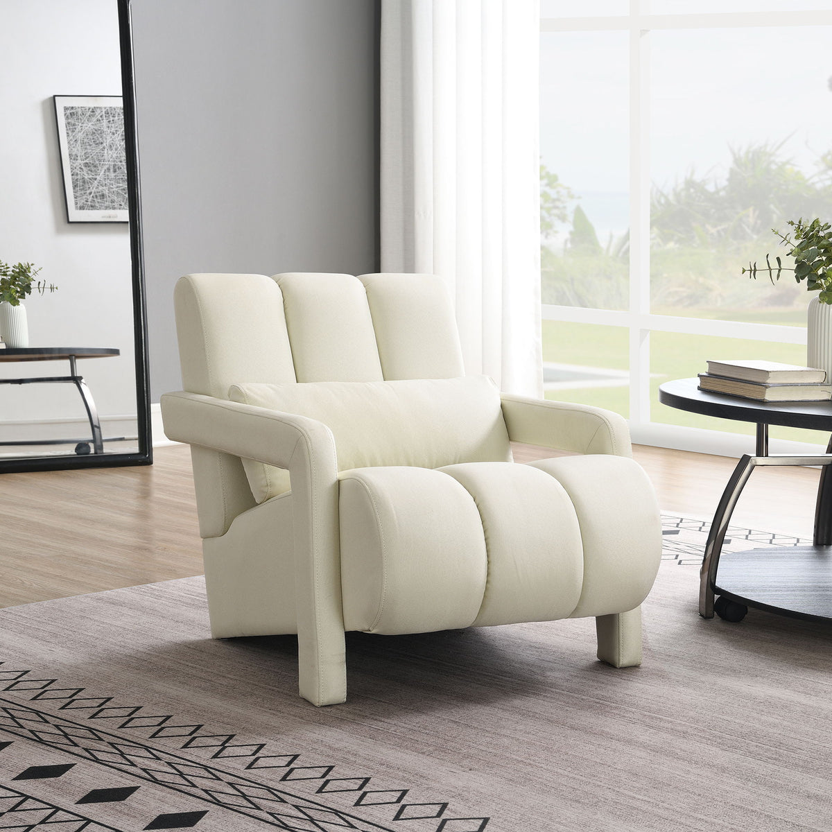 Modern Upholstered Accent Chair, Comfortable Fabric With A Pillow For Living Room