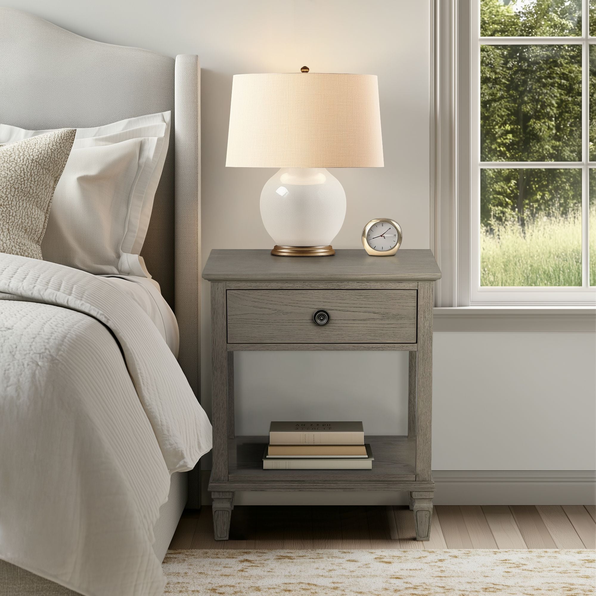 Victoria - One-Drawer Bedside Table With Shelf - Reclaimed Gray
