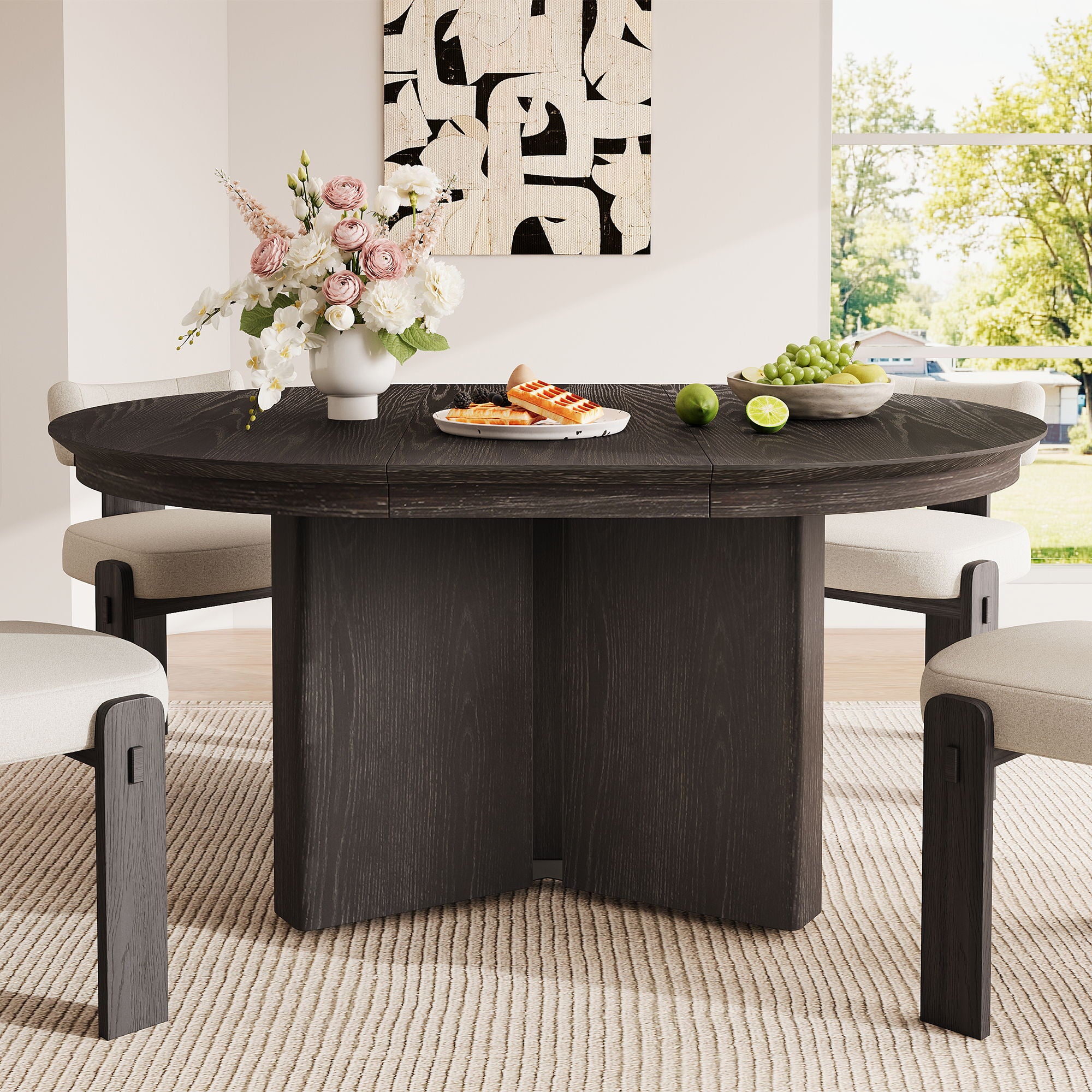 Oval Extendable Dining Table With Pedestal Base - Espresso