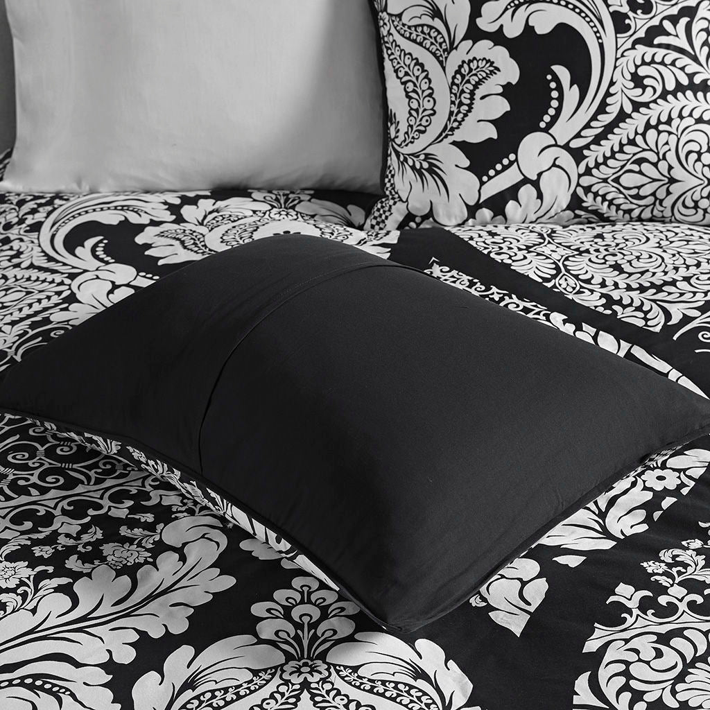 Vienna - 7 Piece Queen Cotton Printed Comforter Set - Black