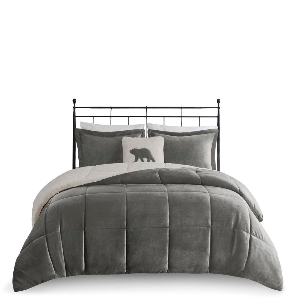 Alton - King Down Alternative Comforter Set - Charcoal / Ivory