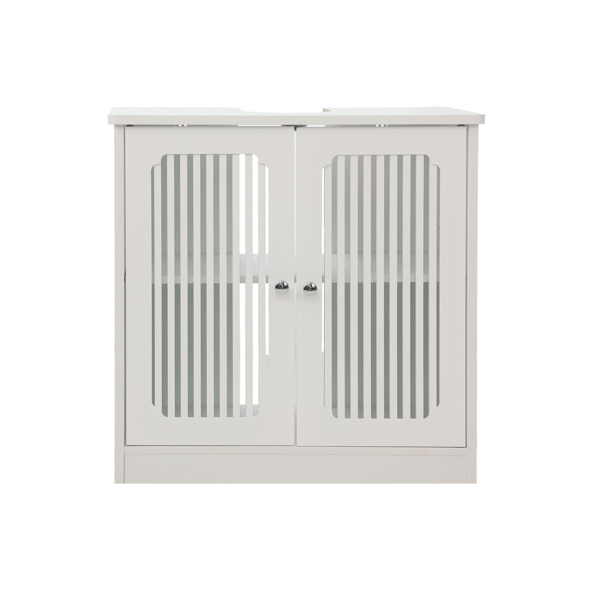 Louvered Double Door Floor Standing Bathroom Vanity Cabinet With Adjustable Shelf - White