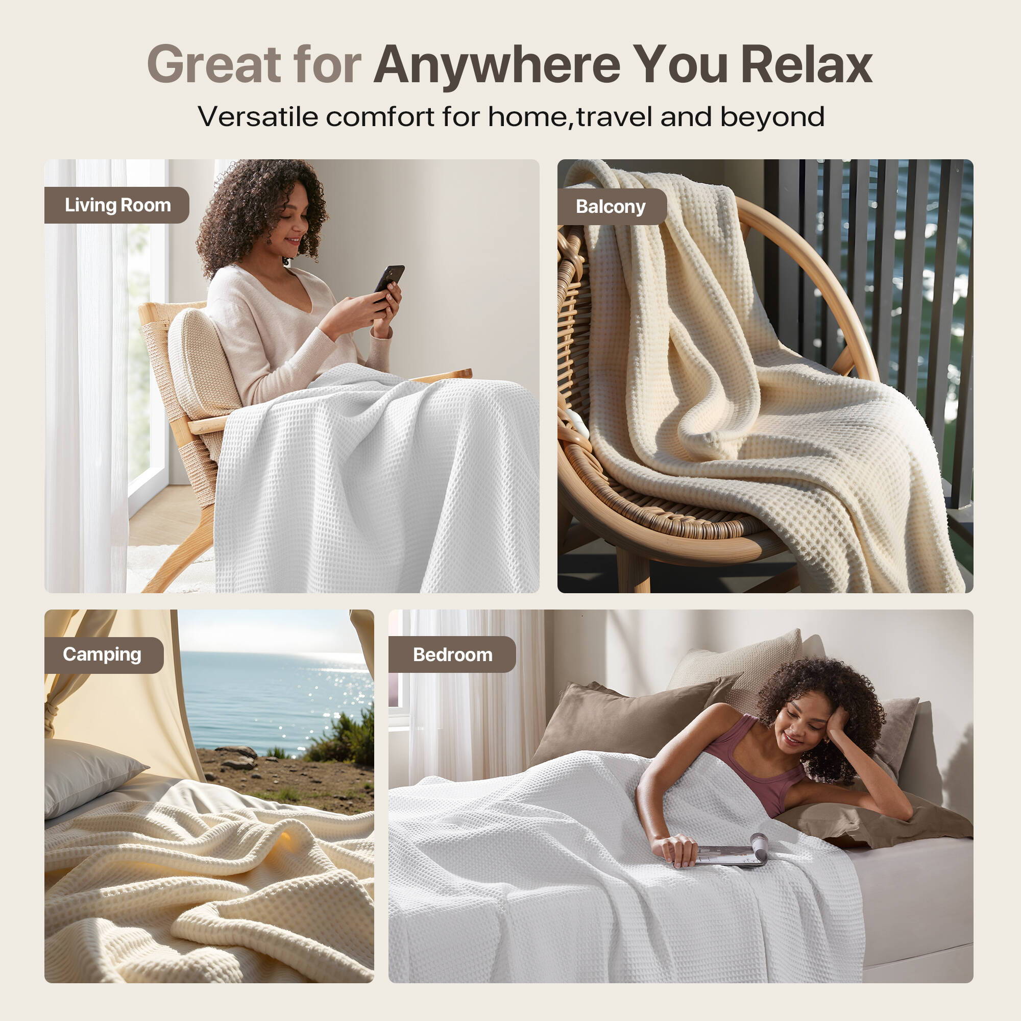 Waffle Weave - Cotton Blanket - White