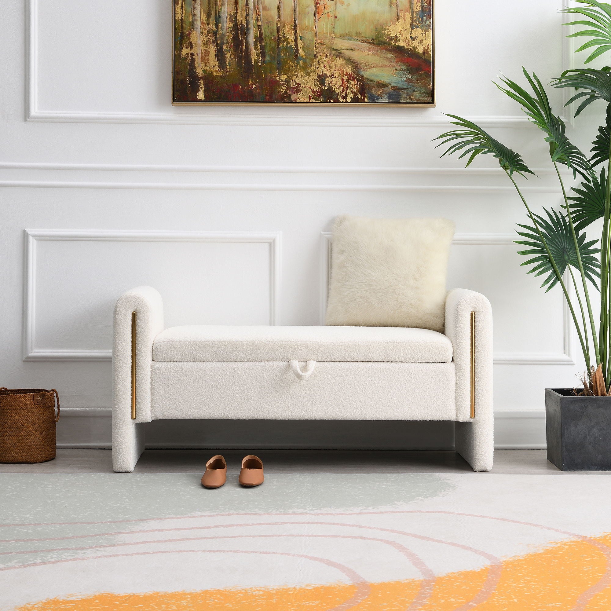 Modern Teddy Upholstered Large Bed End Bench With Arms And Storage