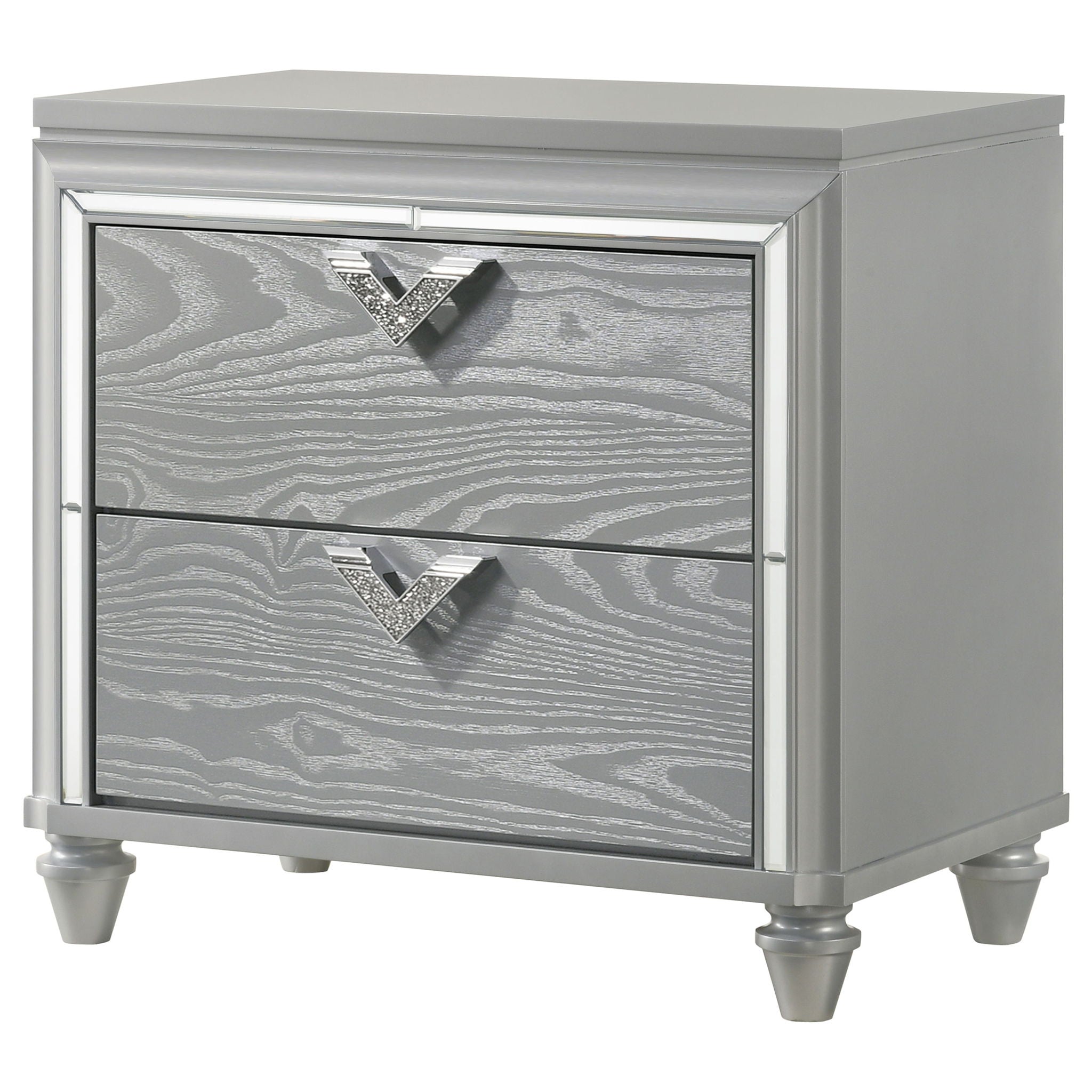 Delacroix - 2 Drawer Nightstand With Felt Lined Top Drawer - Silver