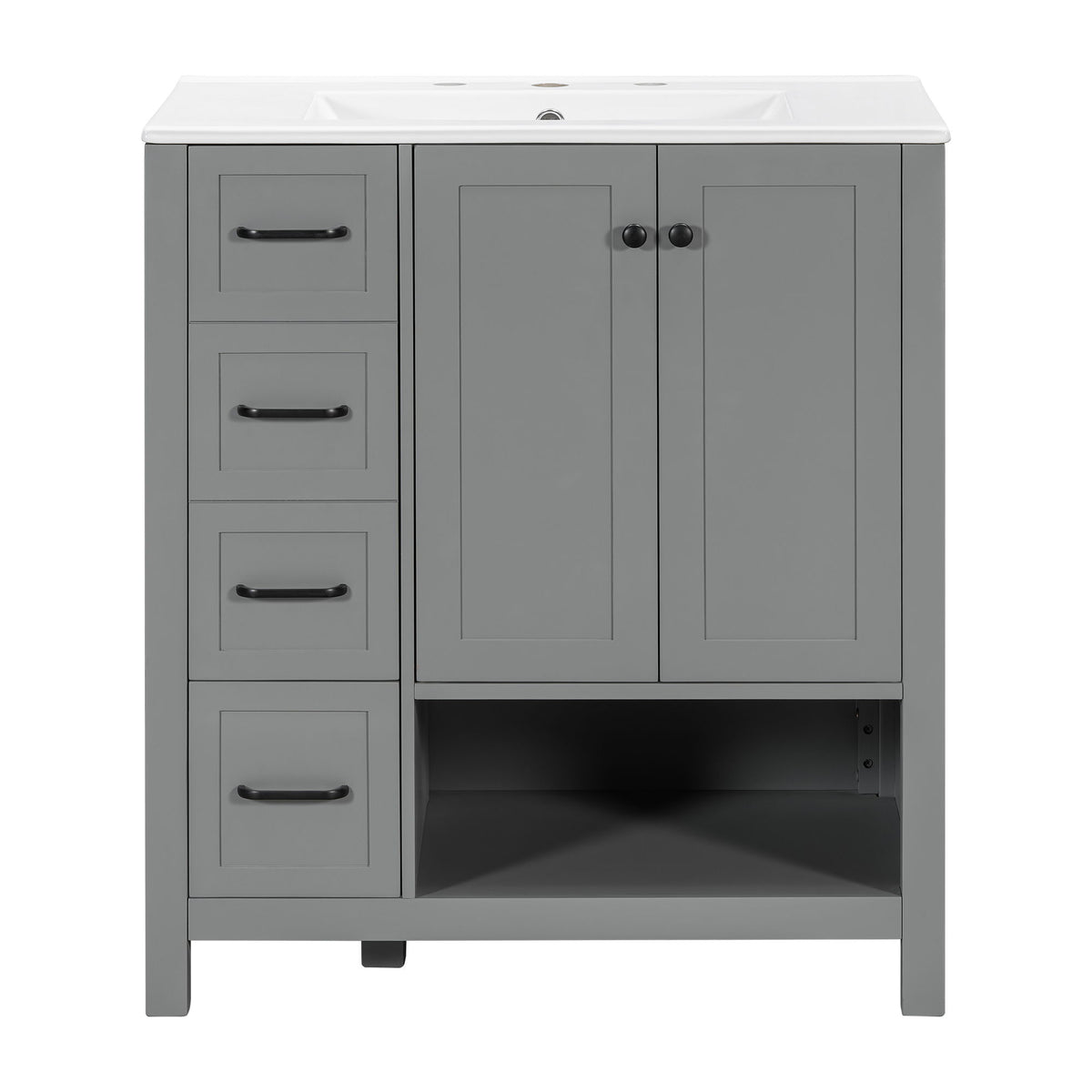 Bathroom Vanity With Sink Top, Bathroom Vanity Cabinet With 2 Doors And 2 Drawers, Open Shelf