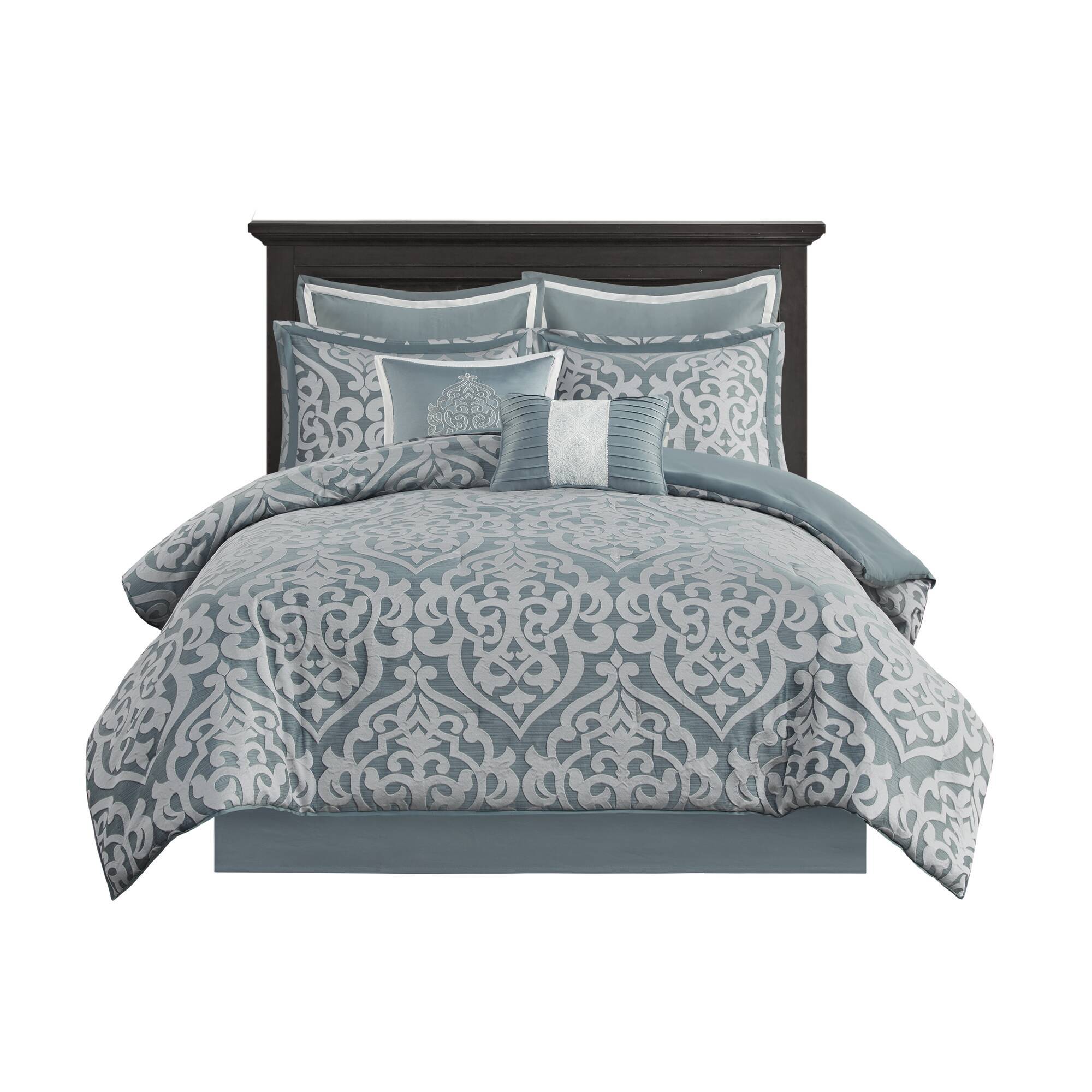 Odette - 8 Piece Jacquard Comforter Set - Aqua