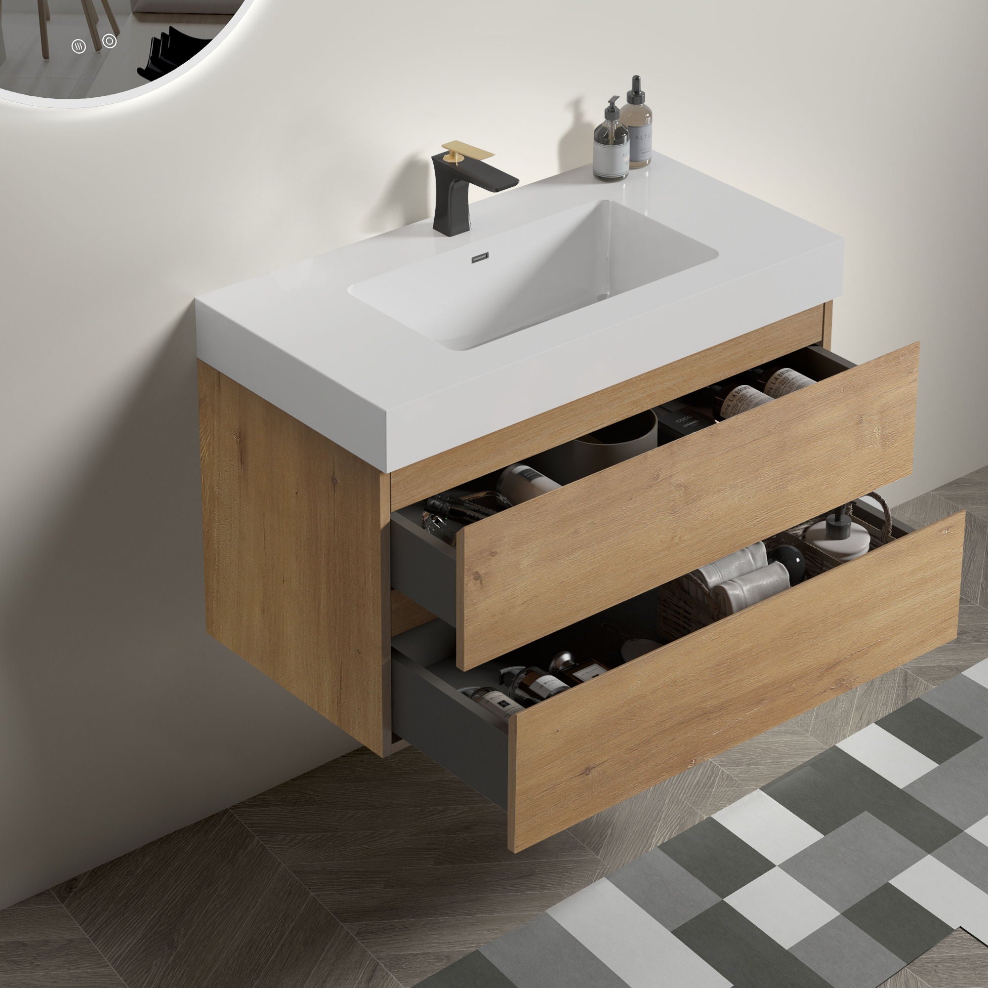 Alice - Bathroom Vanity With Sink, Large Storage, Wall Mounted, Floating