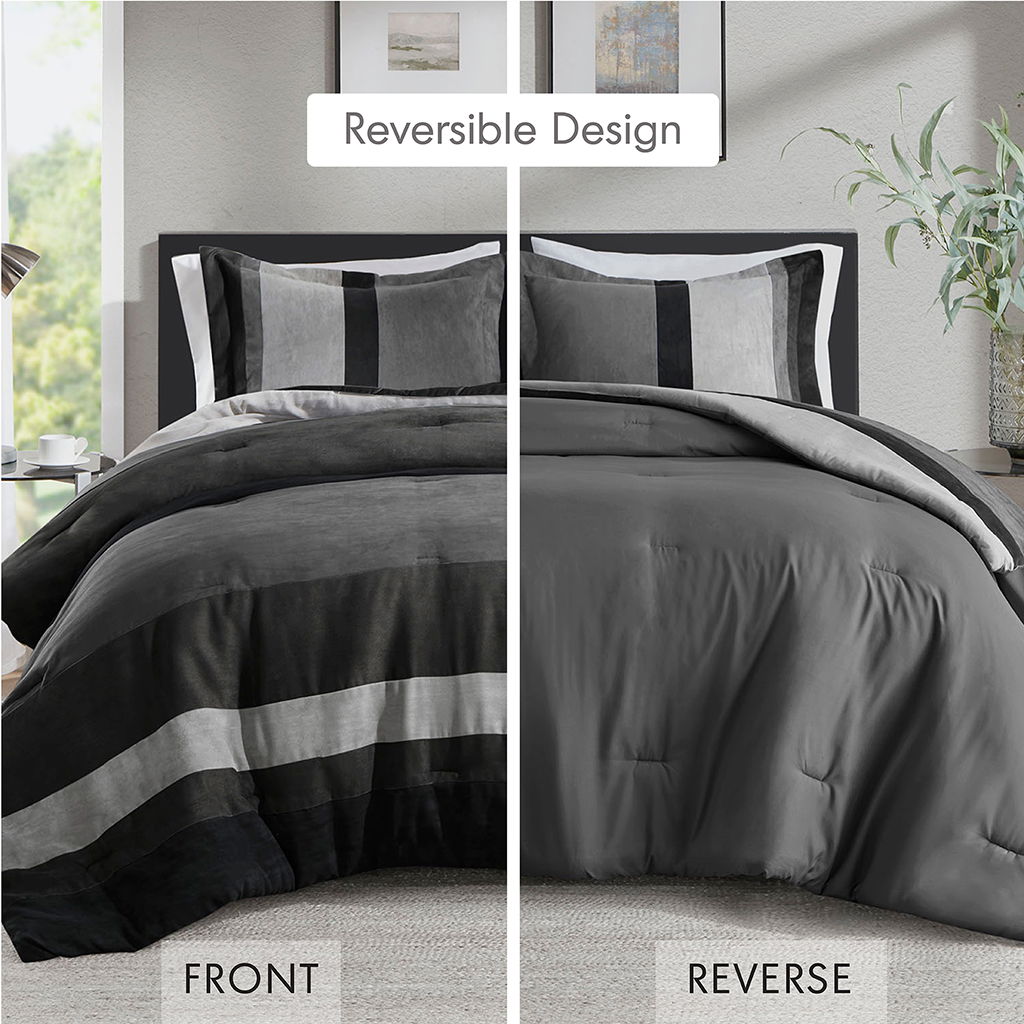 Boulder Stripe - Full/Queen Pieced Comforter Set - Black