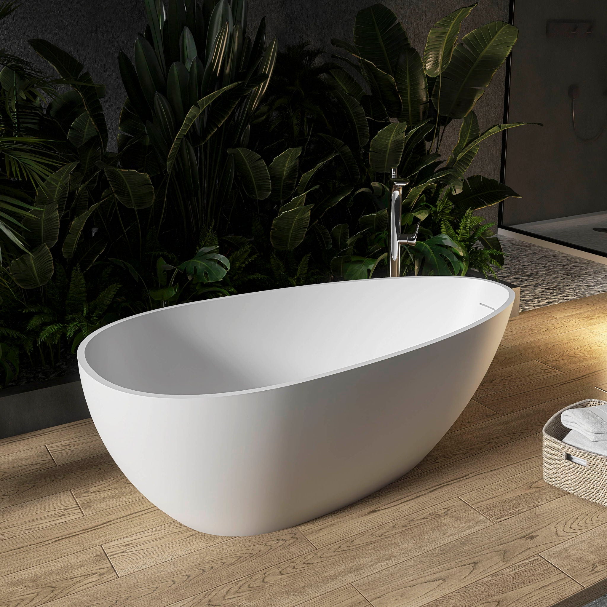 Solid Surface Stone Resin Freestanding Egg Shape Bathtub For The Bathroom - Matte White