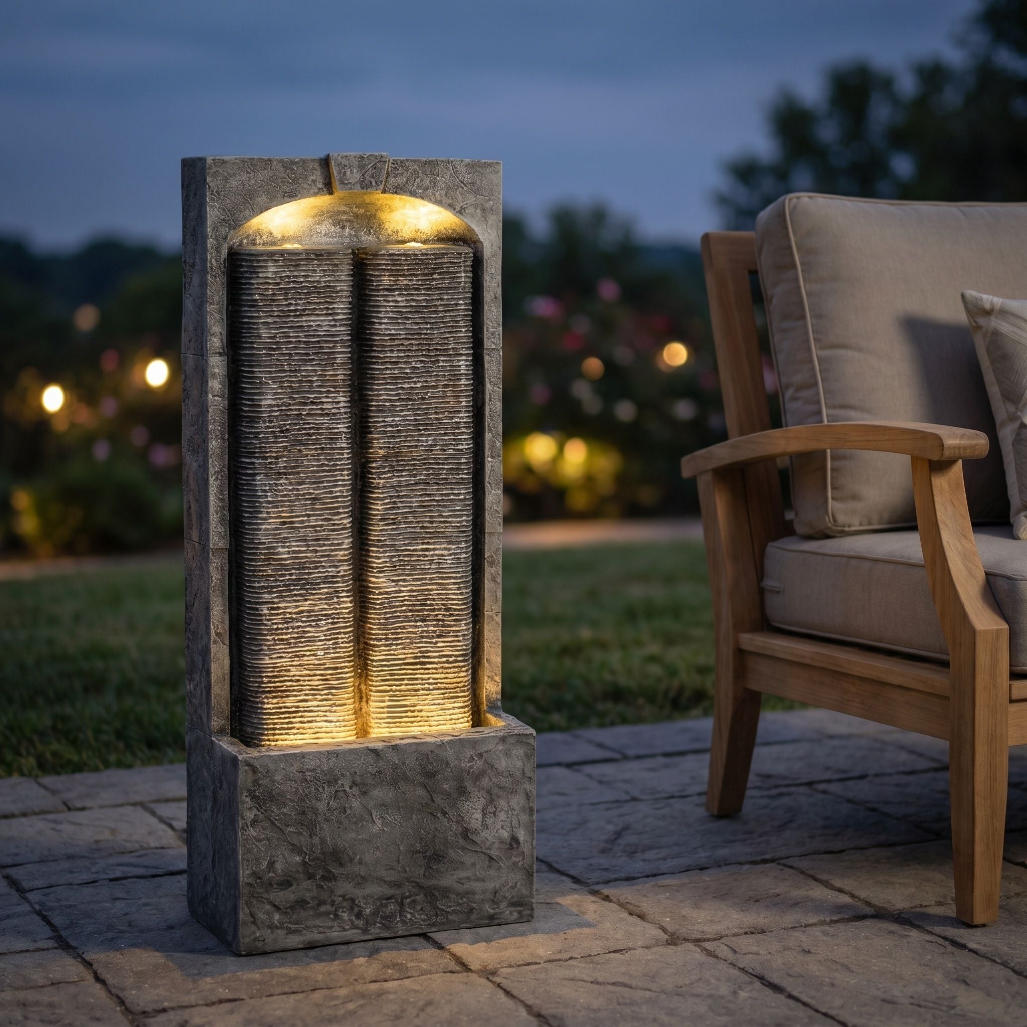 Modern Outdoor Water Fountain With LED Lights