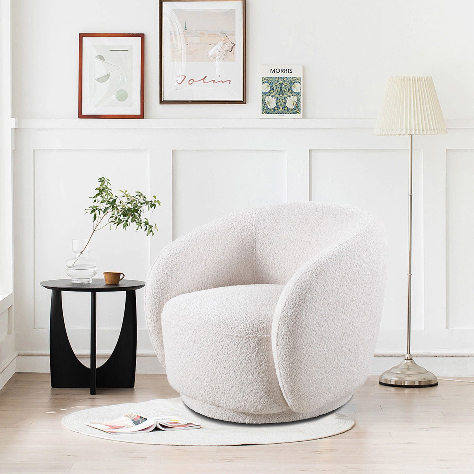 Swivel Accent Upholstered Barrel Chair - White