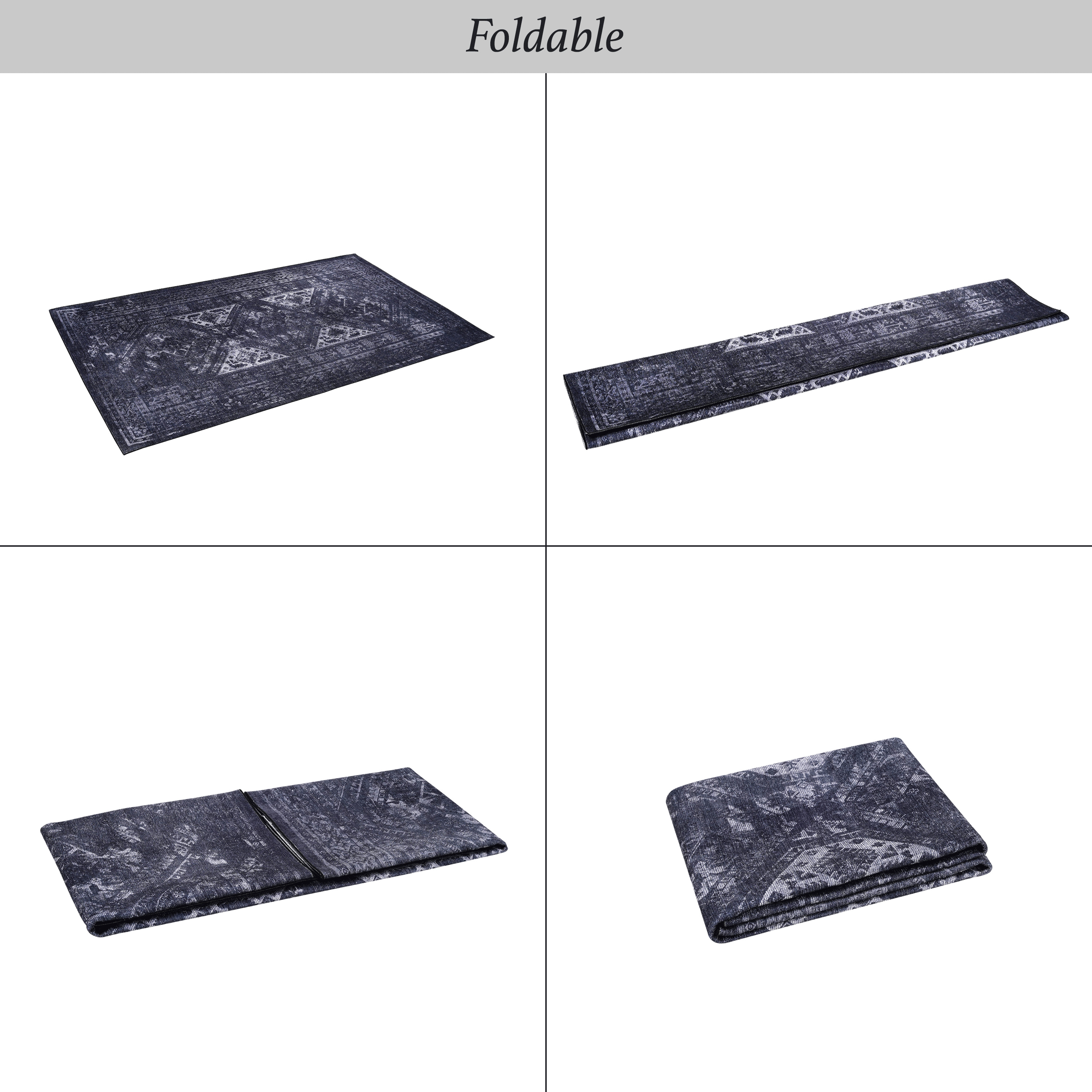 Naar Area Rugs 8x10 for Living Room, Washable Rug, Low-Pile, Non-Slip, Non-Shedding, Foldable, Kid & Pet Friendly - Area Rugs for living room, bedroom, kitchen, dining room, (Black+ Gray, 8' x 10')