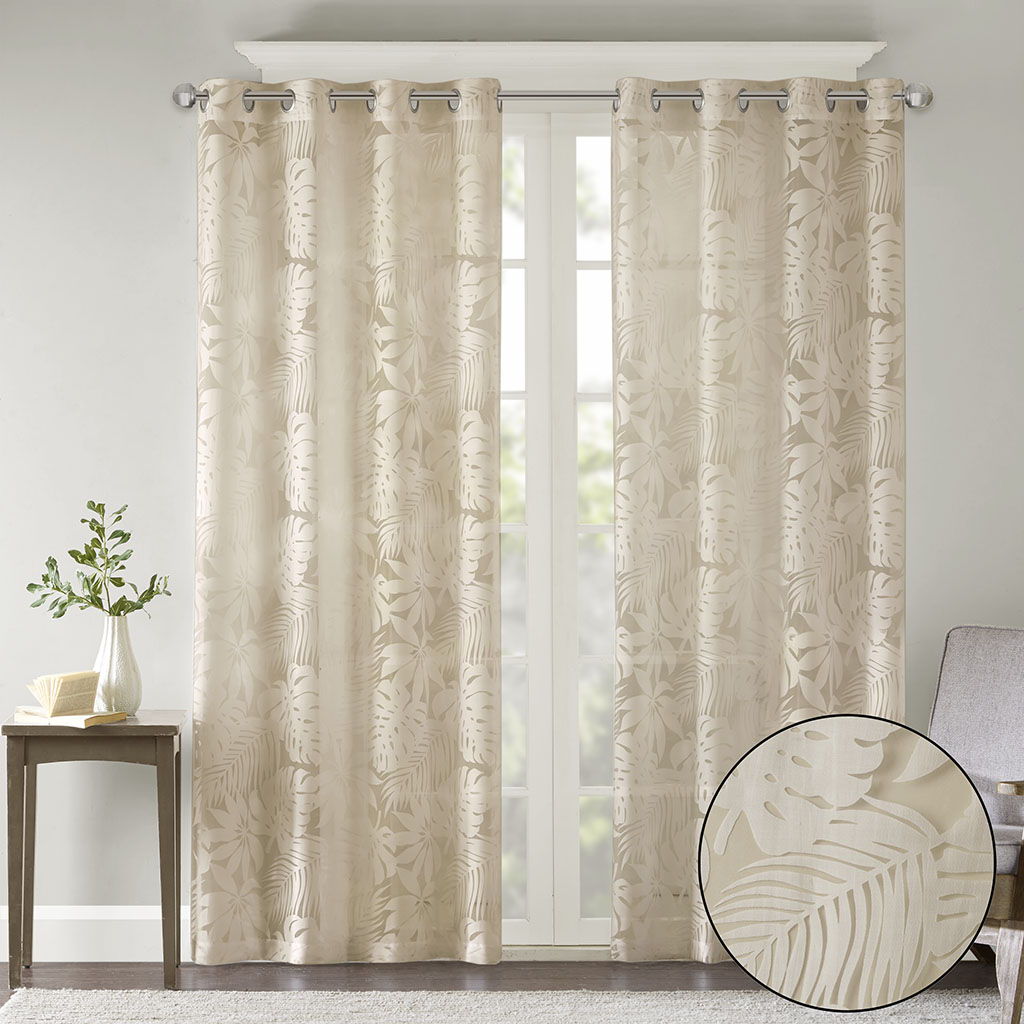 Leilani - 95" Palm Leaf Burnout Window Sheer - Natural