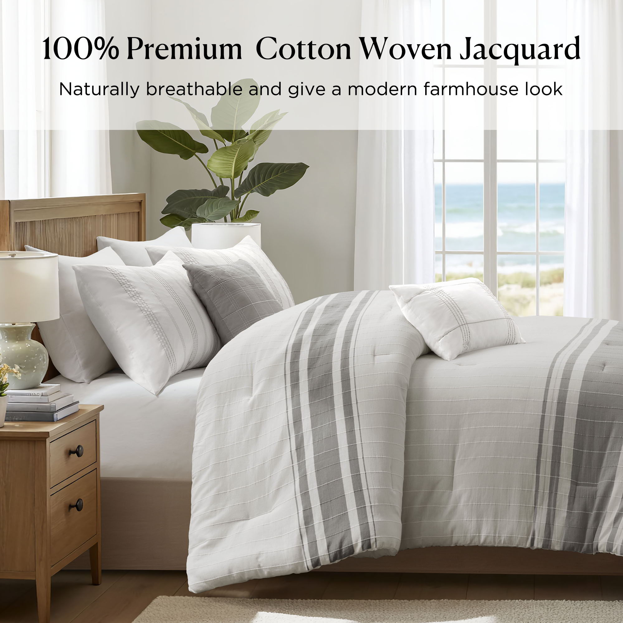 Morgan - King 6 Piece Oversized Comforter Set - White / Gray