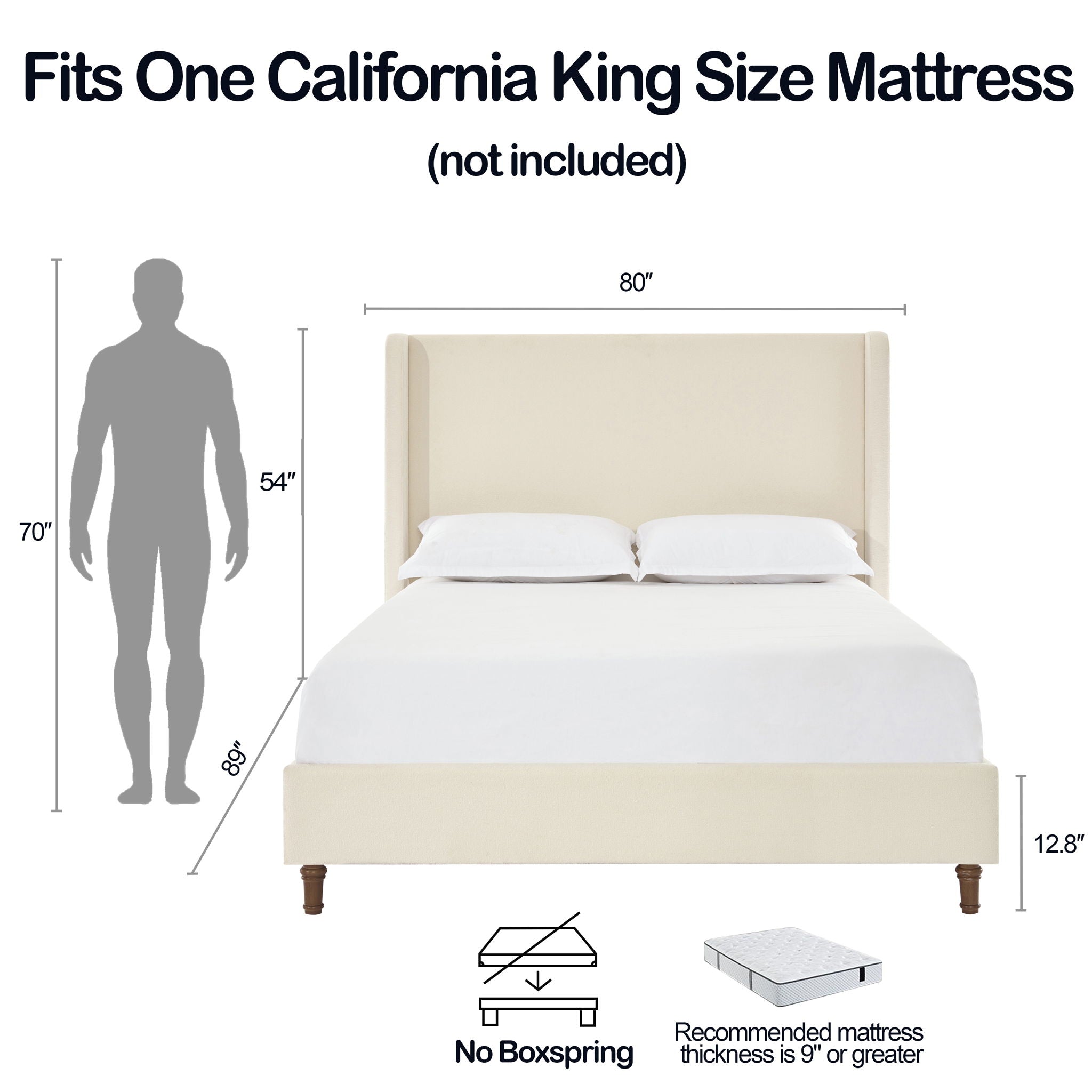 Harper - California King Size Tall Headboard Upholstered Bed - Ivory