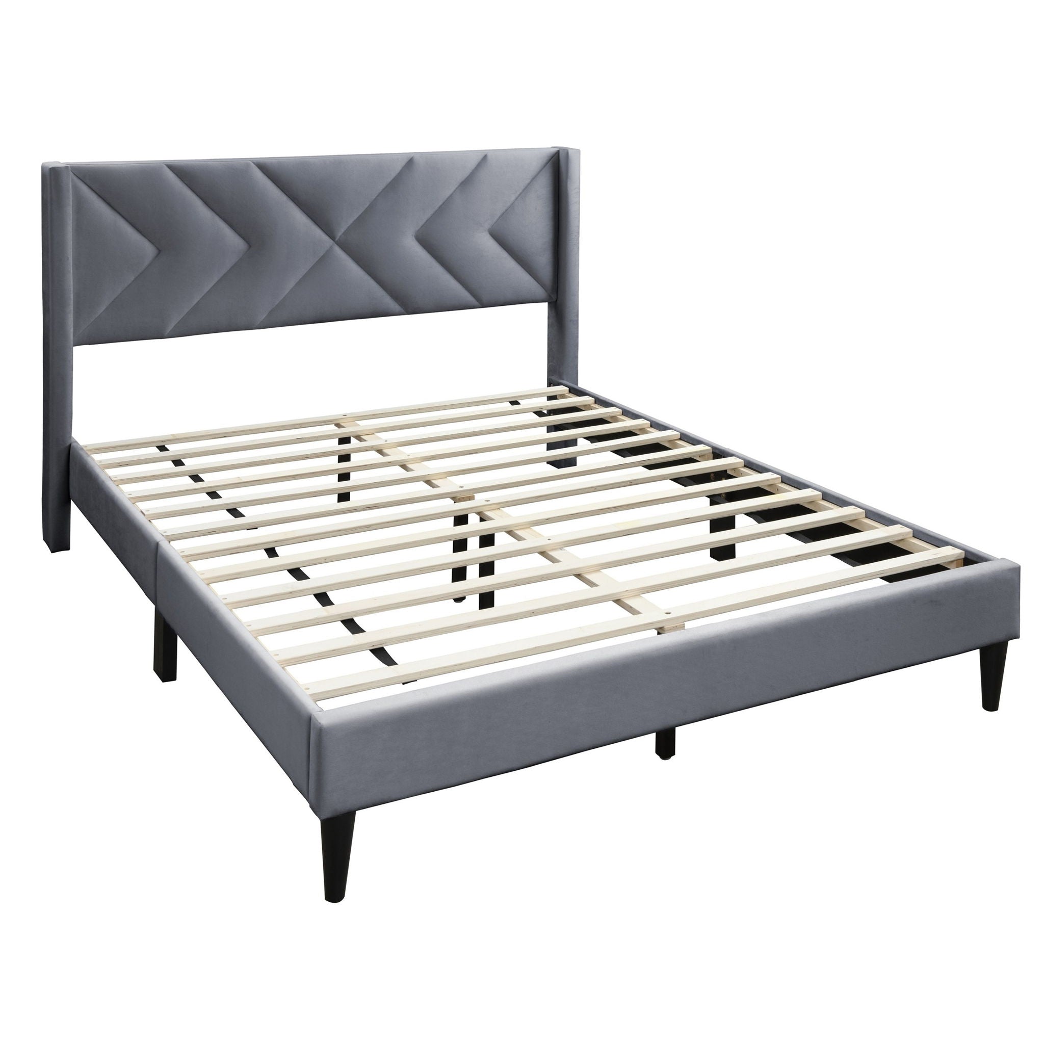 Elegant Bed With Upholstered Headboard, Platform Base