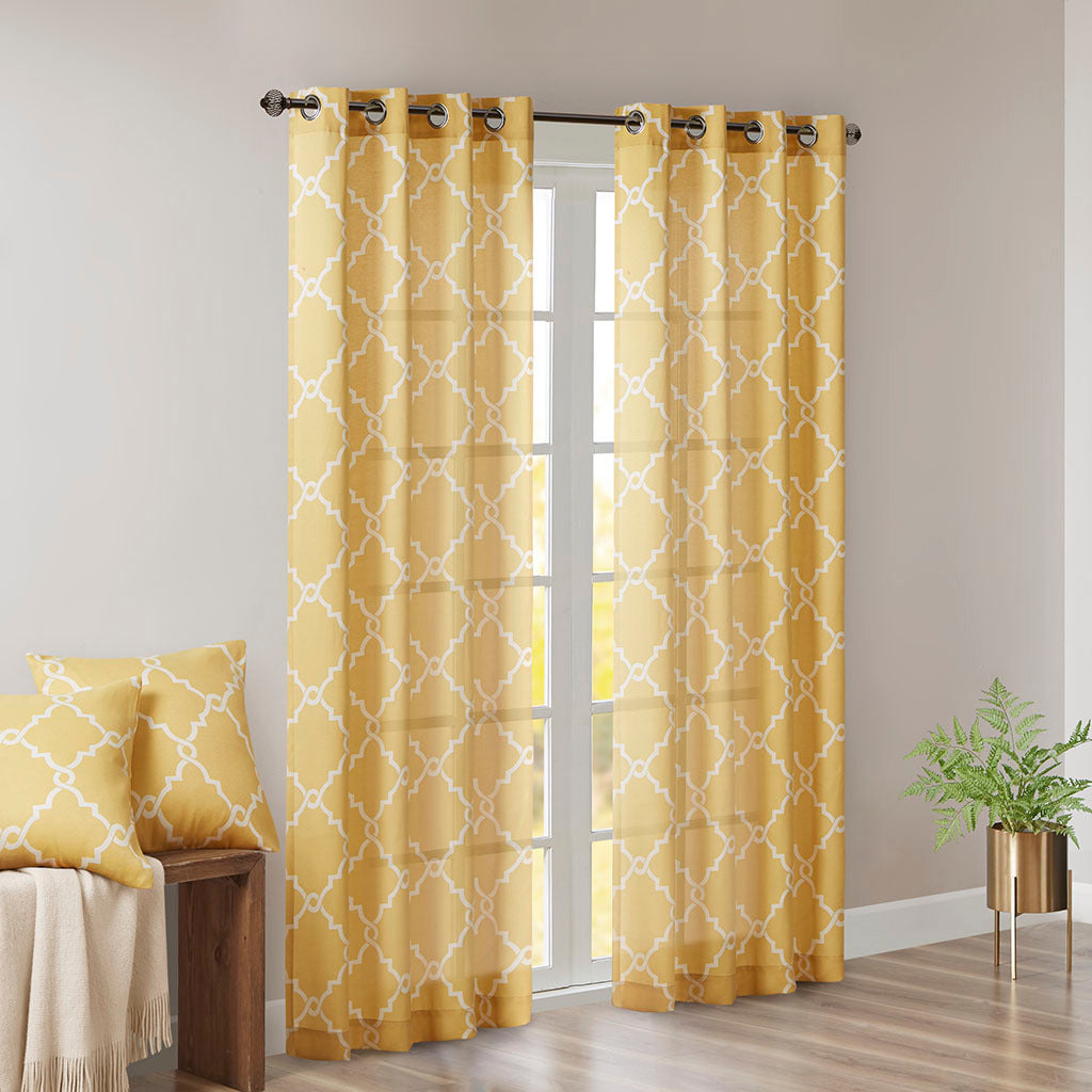 Fretwork Print Grommet Top Window Curtain Panel