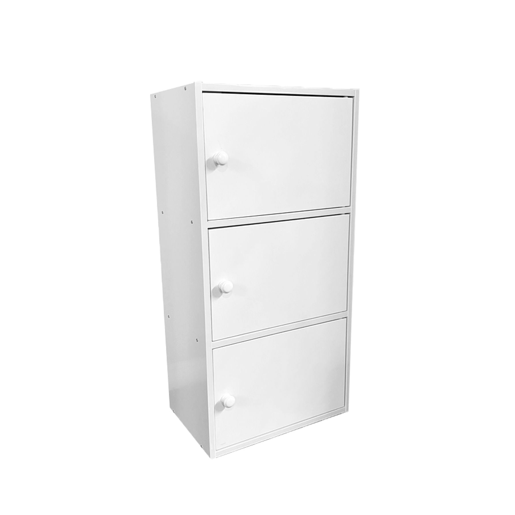 3 Door Storage Utility Cabinet Entryway Living Room Garage Hallway Bathroom Knob Handle - White