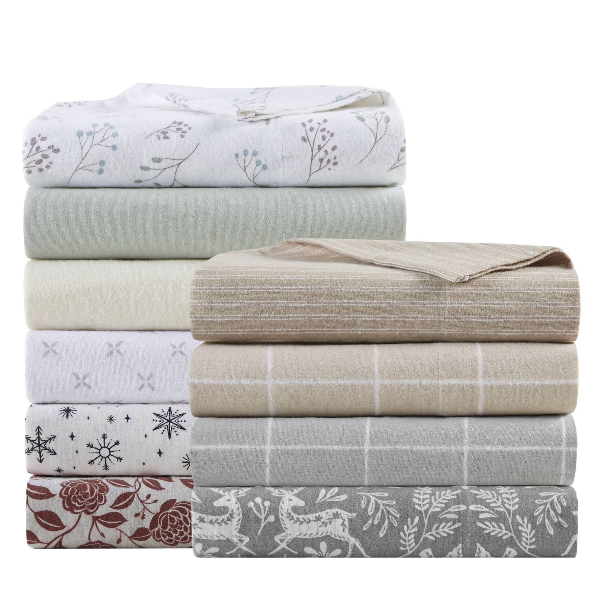 Cozy Cotton Flannel - King Printed Sheet Set - Sage Winter Fauna