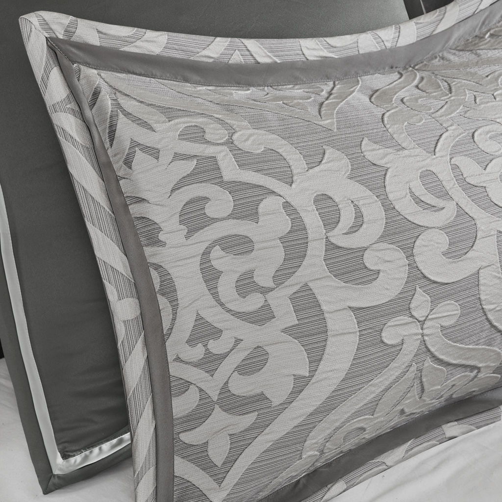 Odette - King 8 Piece Comforter Set - Silver