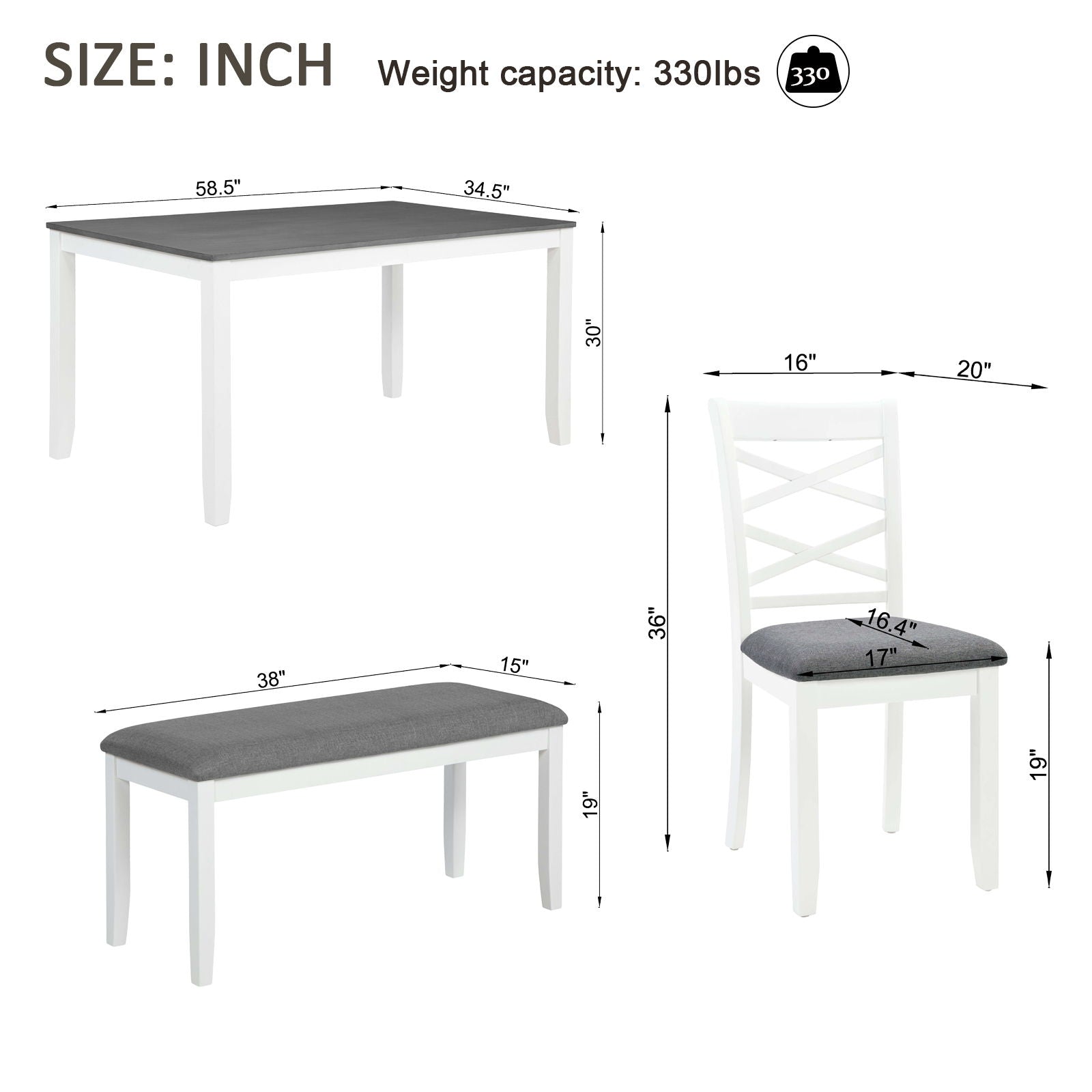 Elegant 6 Piece Dining Table Set With 4 Chairs And Bench