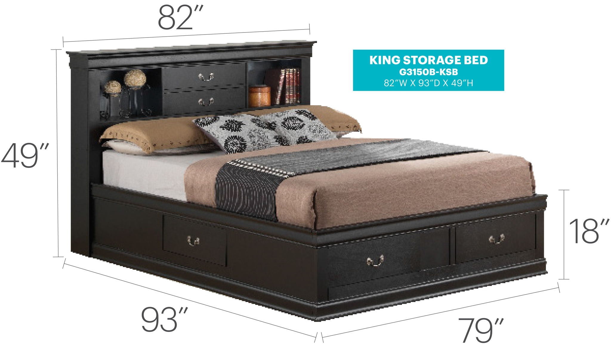 Traditional Style Bookcase Storage Bed
