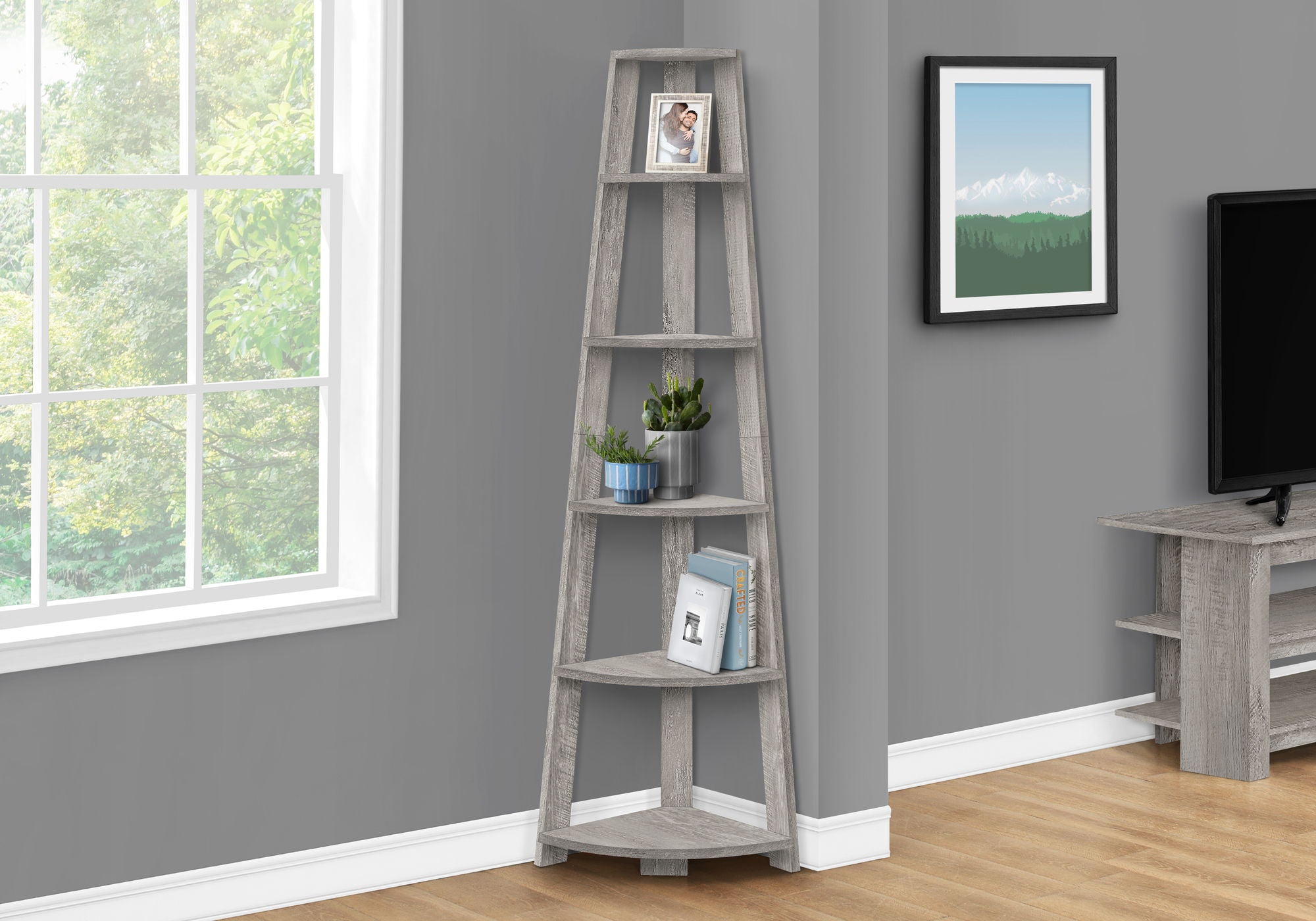 Bookshelf, Bookcase, Etagere, Corner, 5 Tier, For Office, Contemporary & Modern