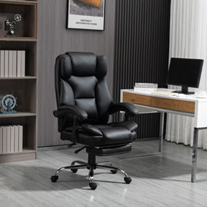 Reclining Office Chair With Massage, Ergonomic Computer Chair With Foot Rest - Black