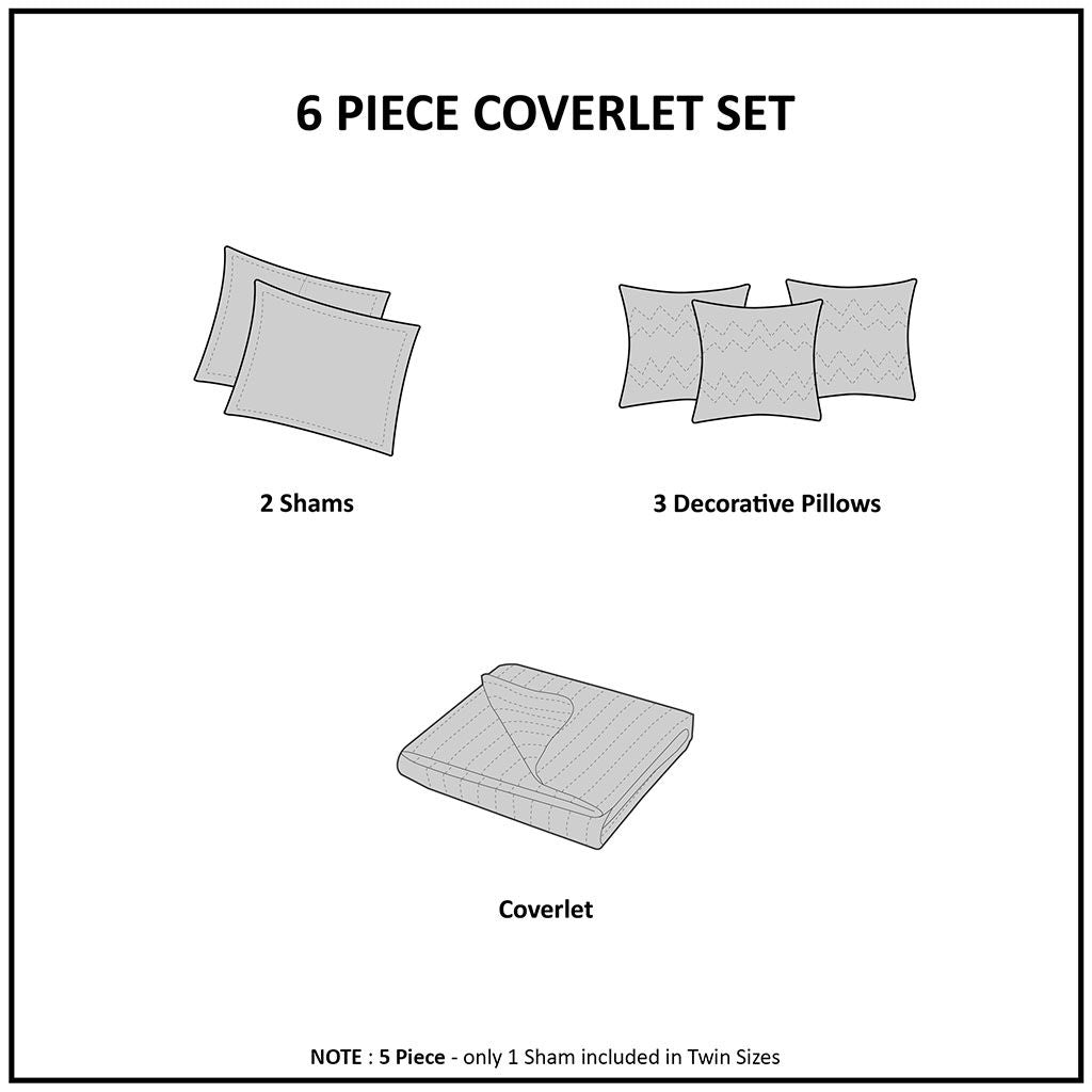 Pebble Beach - King 6 Piece Reversible Coverlet Set - Coral
