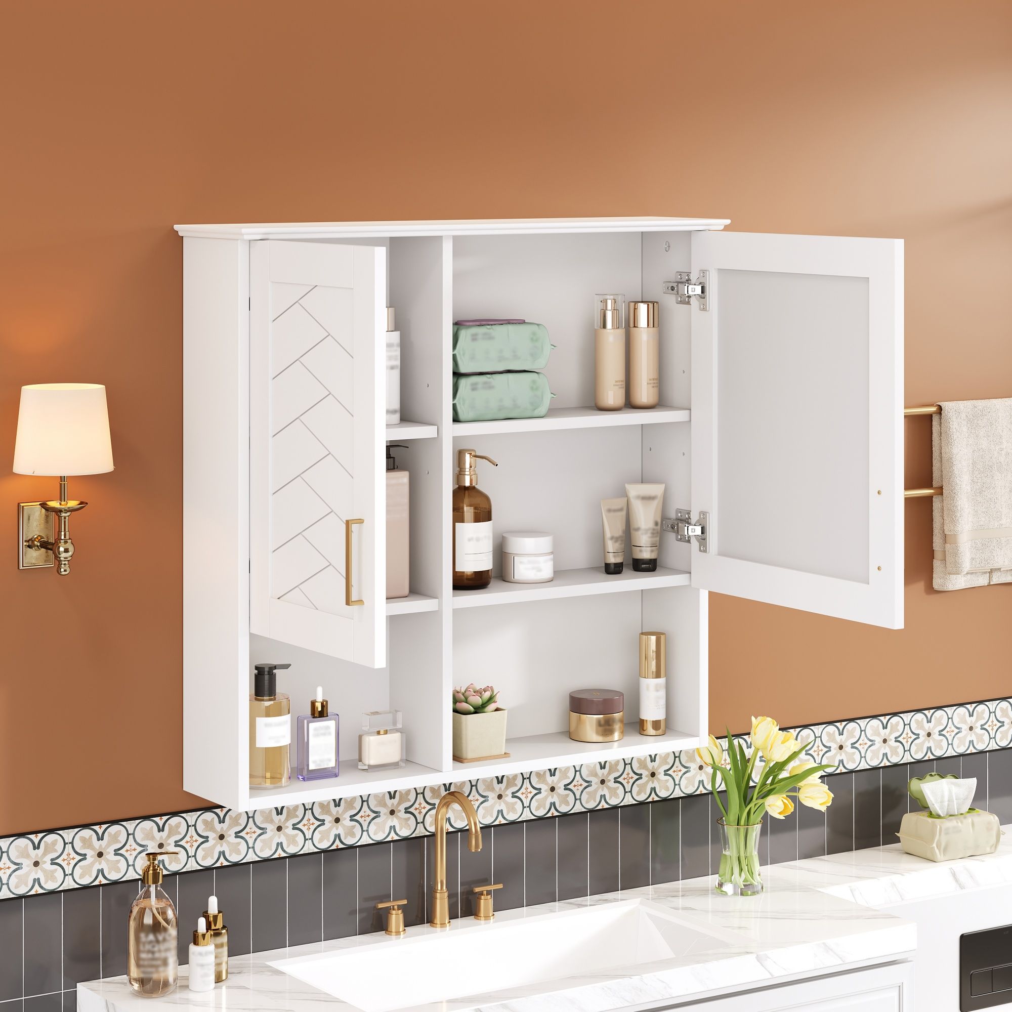 2 In 1 Wall-Mounted Mirror Cabinet With Adjustable Shelves, Soft-Close Doors, High-Definition Mirror & Storage