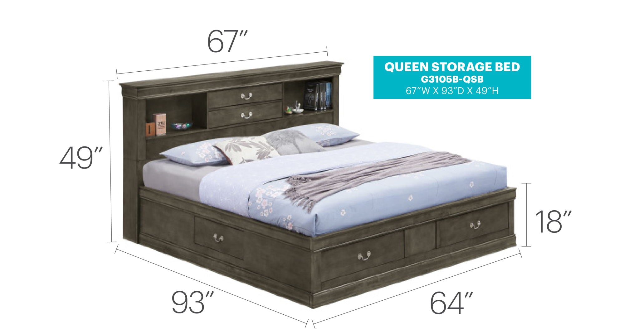 Traditional Style Bookcase Storage Bed