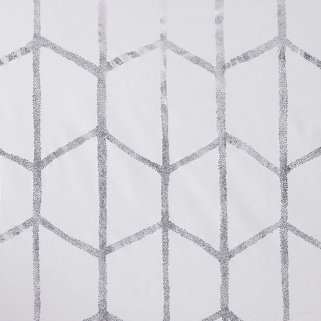 Raina - 84" Total Blackout Metallic Print Grommet Top Curtain Panel - White / Silver