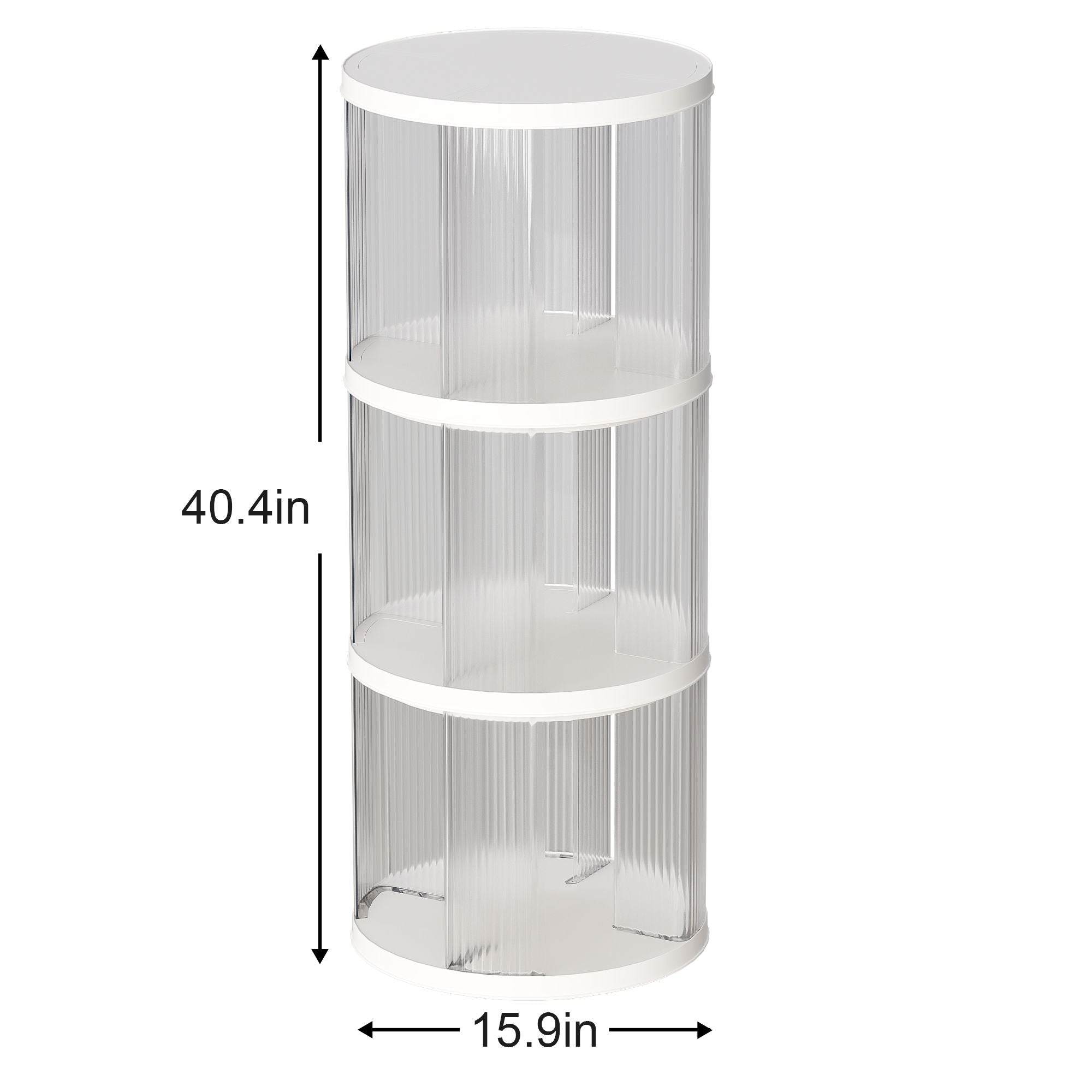 360° Rotating Bookshelf, Small Corner Bookcase, 3 Tier Floor Standing Organizer, Round - Cream White