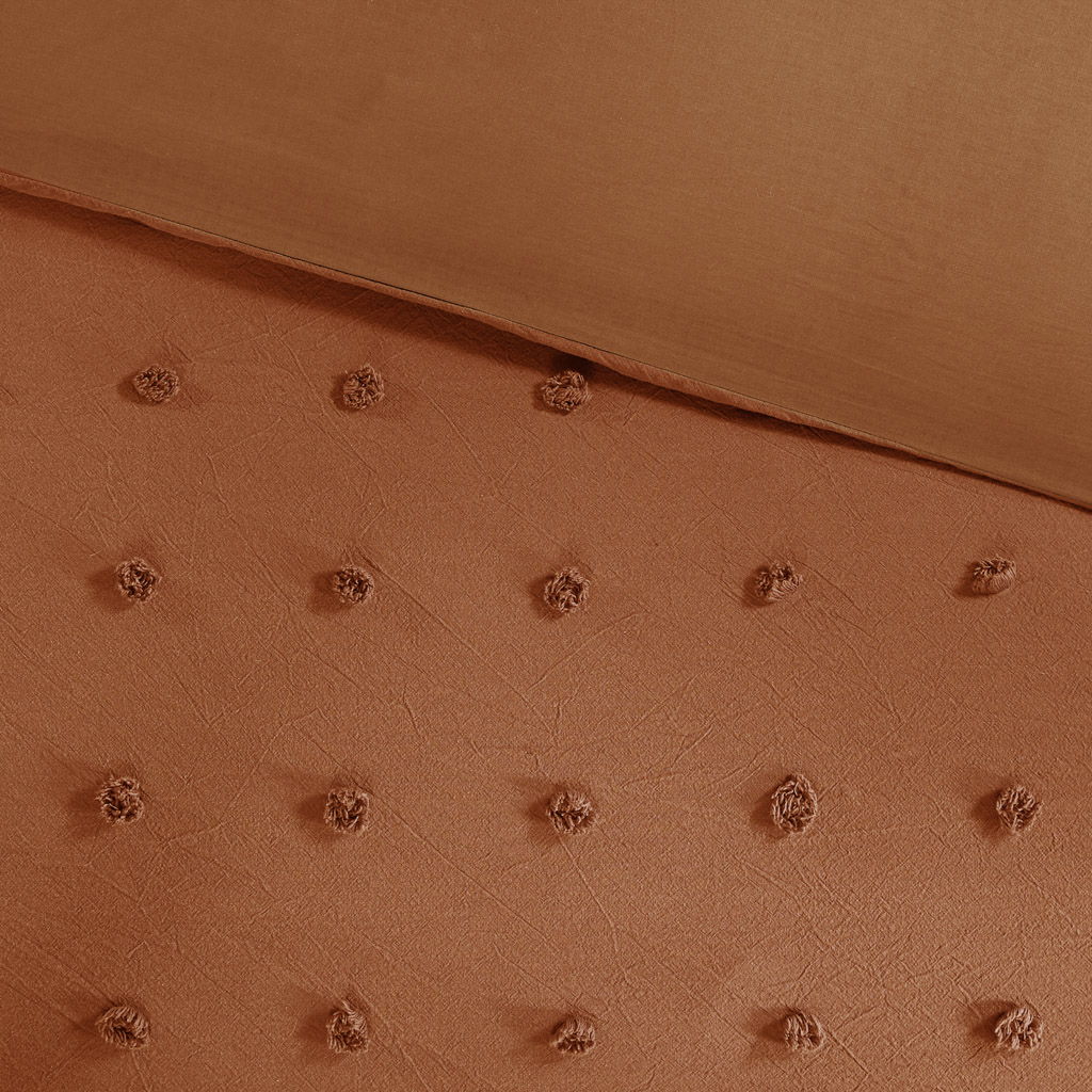 Brooklyn - Cotton Jacquard Comforter Set With Euro Shams and Throw Pillows - Rust