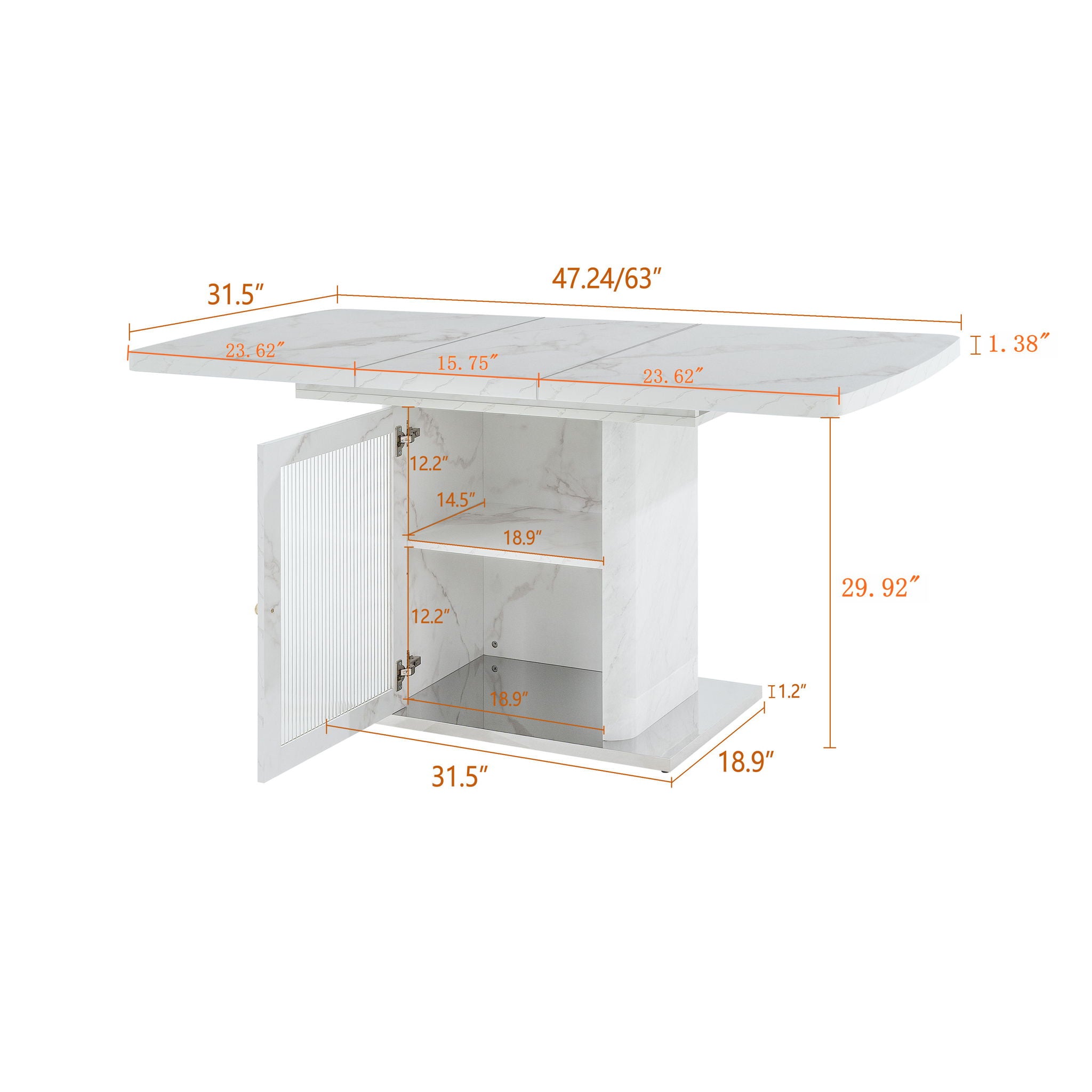 Modern Rectangle Dining Table With Stretchable Top, Storage Cabinet