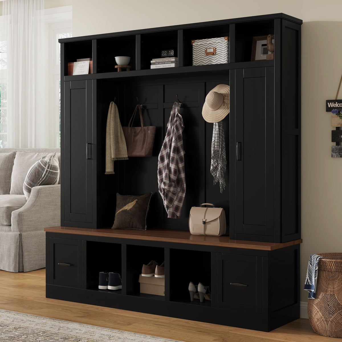 Hall Tree With Storage Bench, Entryway Coat Rack With Hooks