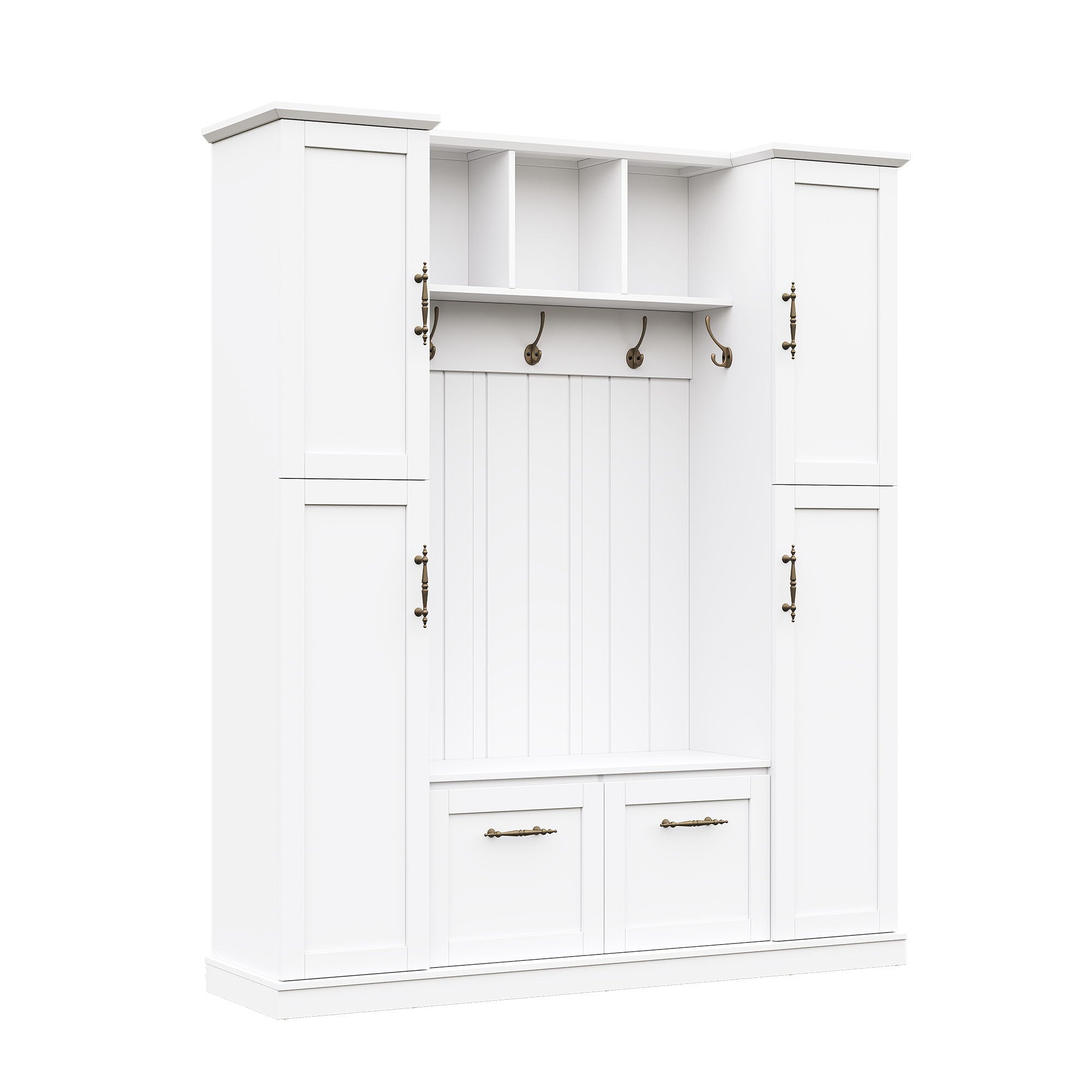 Hall Tree With 4 Side Cabinets