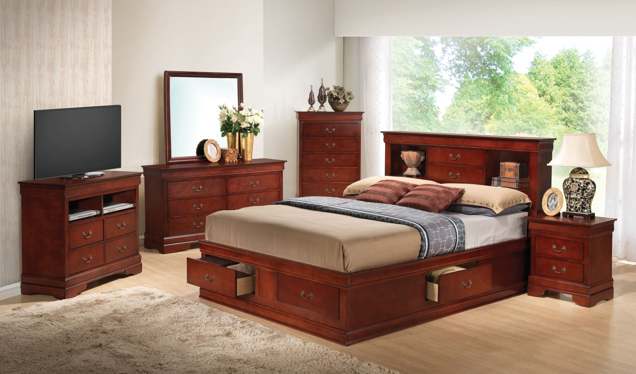Traditional Style Bookcase Storage Bed