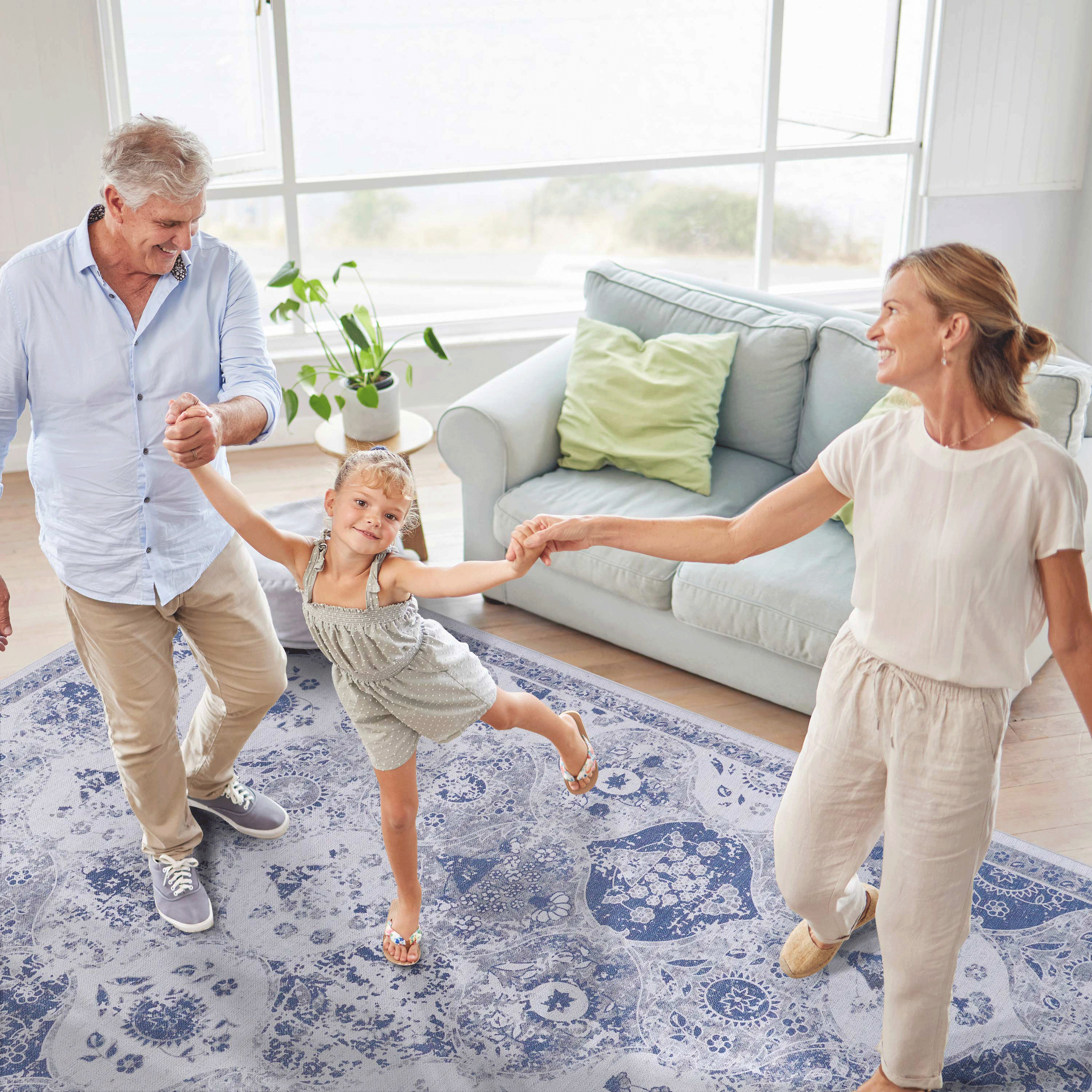 Naar Area Rugs 8x10 for Bedroom, Washable Rug, Low-Pile, Non-Slip, Non-Shedding, Foldable, Kid&Pet Friendly - Area Rugs for living room, bedroom, kitchen, dining room, Blue Area Rug - (Blue, 8' x 10')