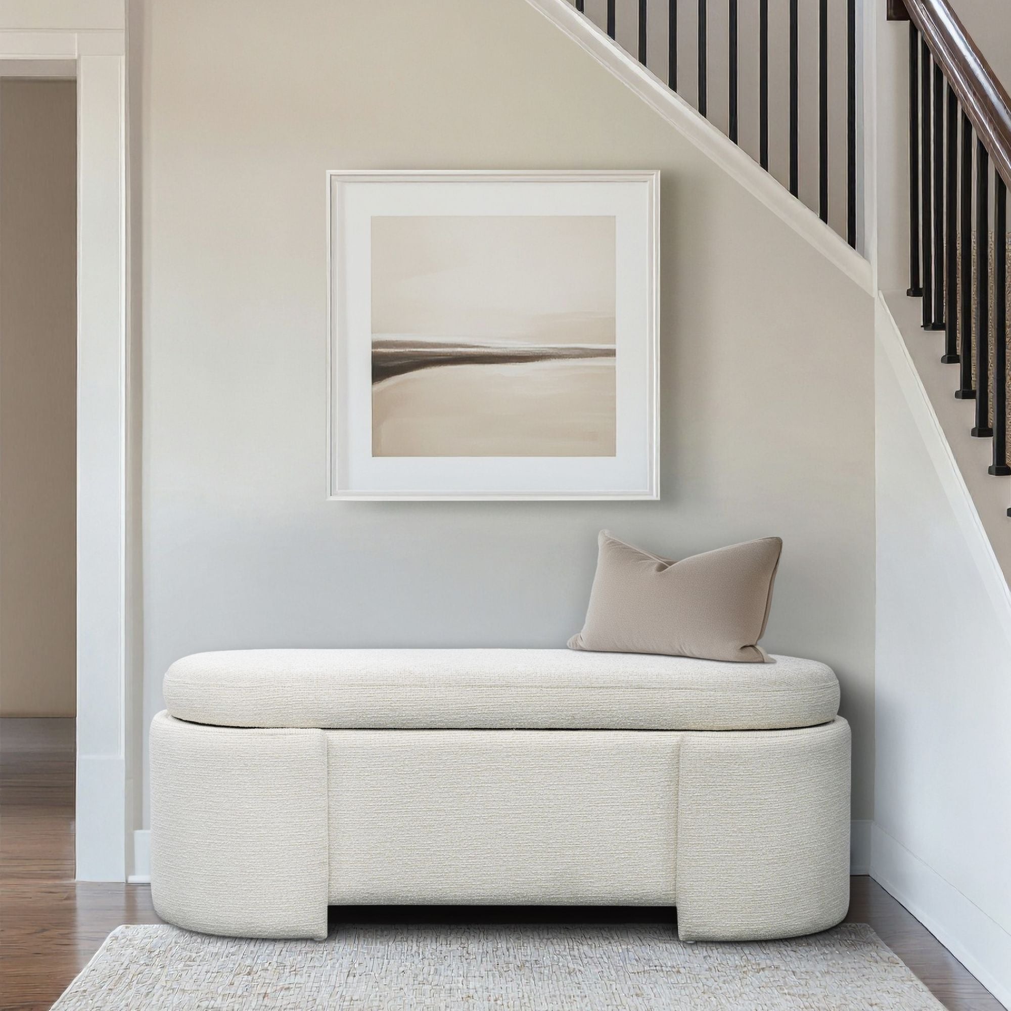 Leslie - Full y Upholstered Oval Storage Bench With Soft-Close Lid - Ivory