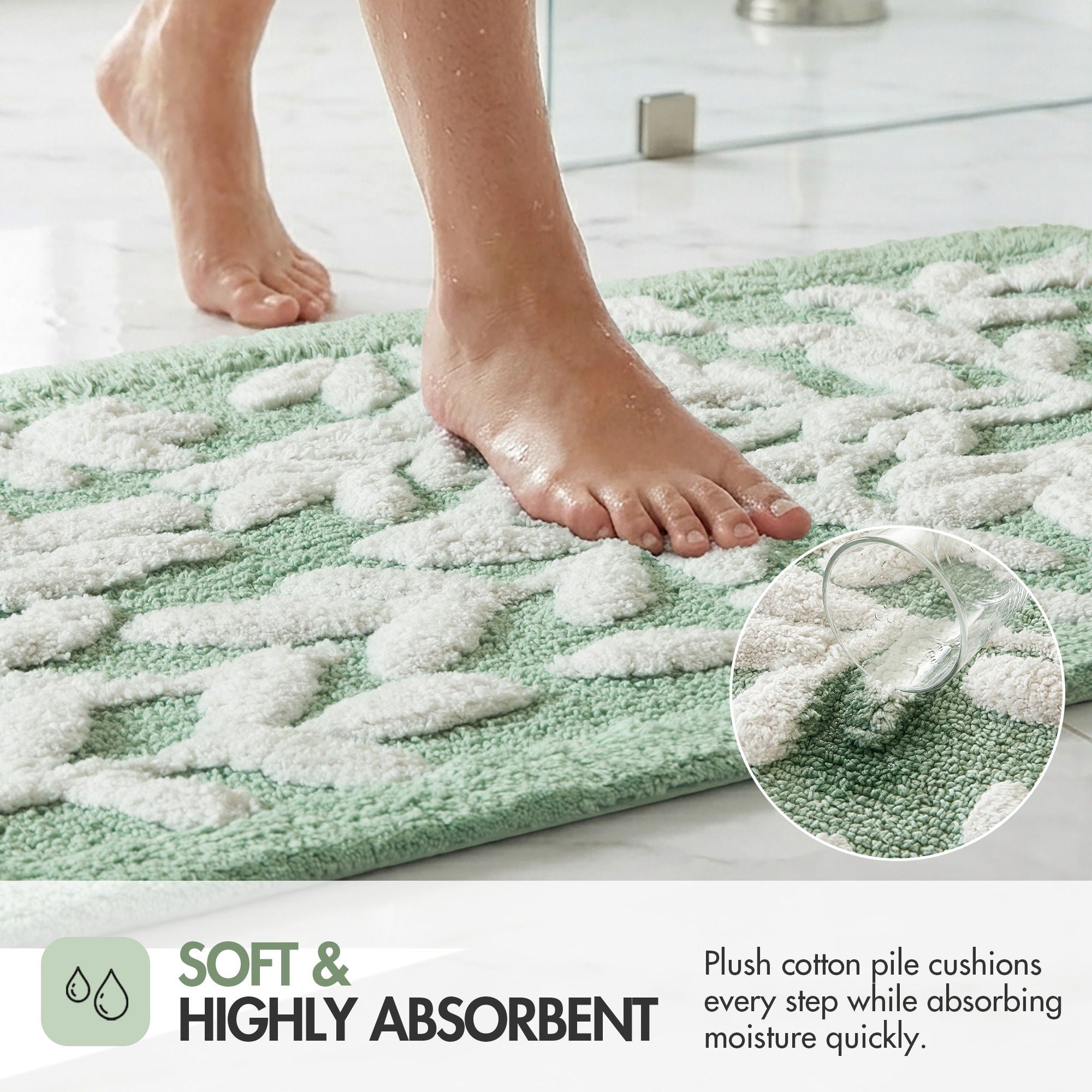 Serene - 25" Round Cotton Tufted Bath Rug - Sage Green