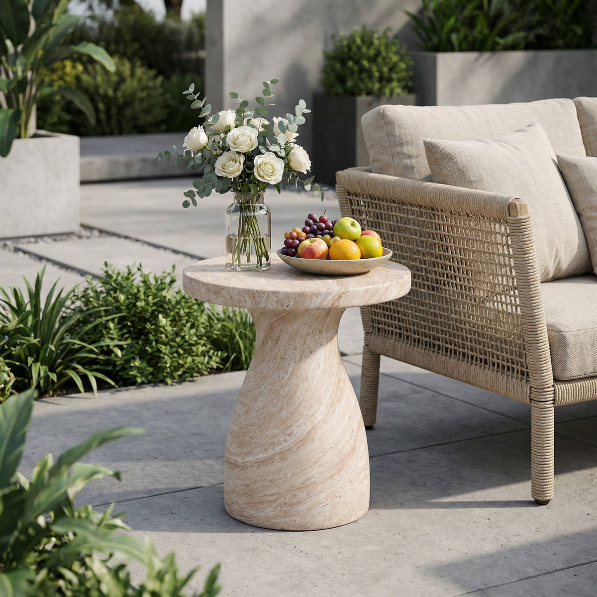 Outdoor / Indoor Travertine Side Table Lightweight