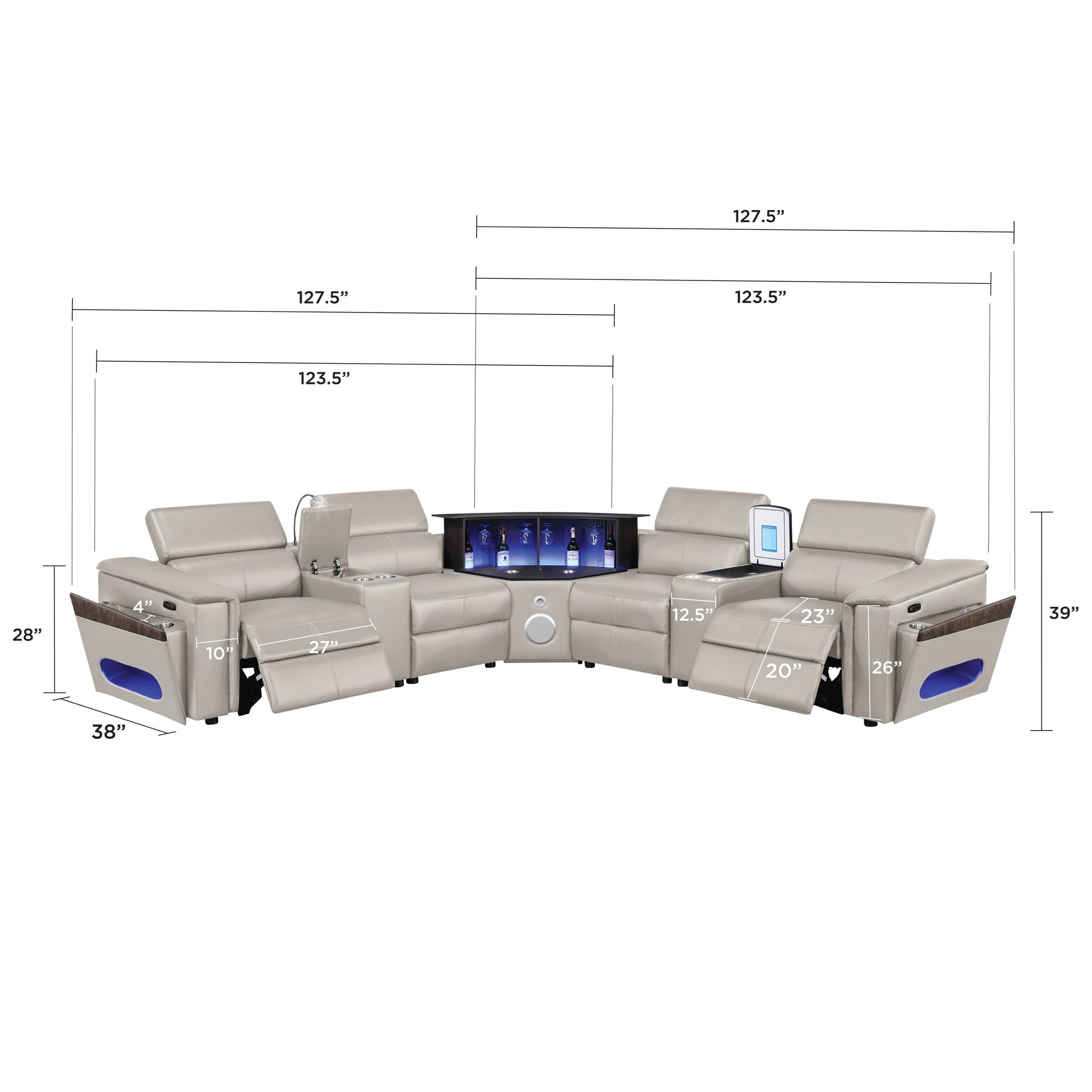 Nova - Sectional With Bluetooth Speaker, LED And Lifting Wine Cabinet
