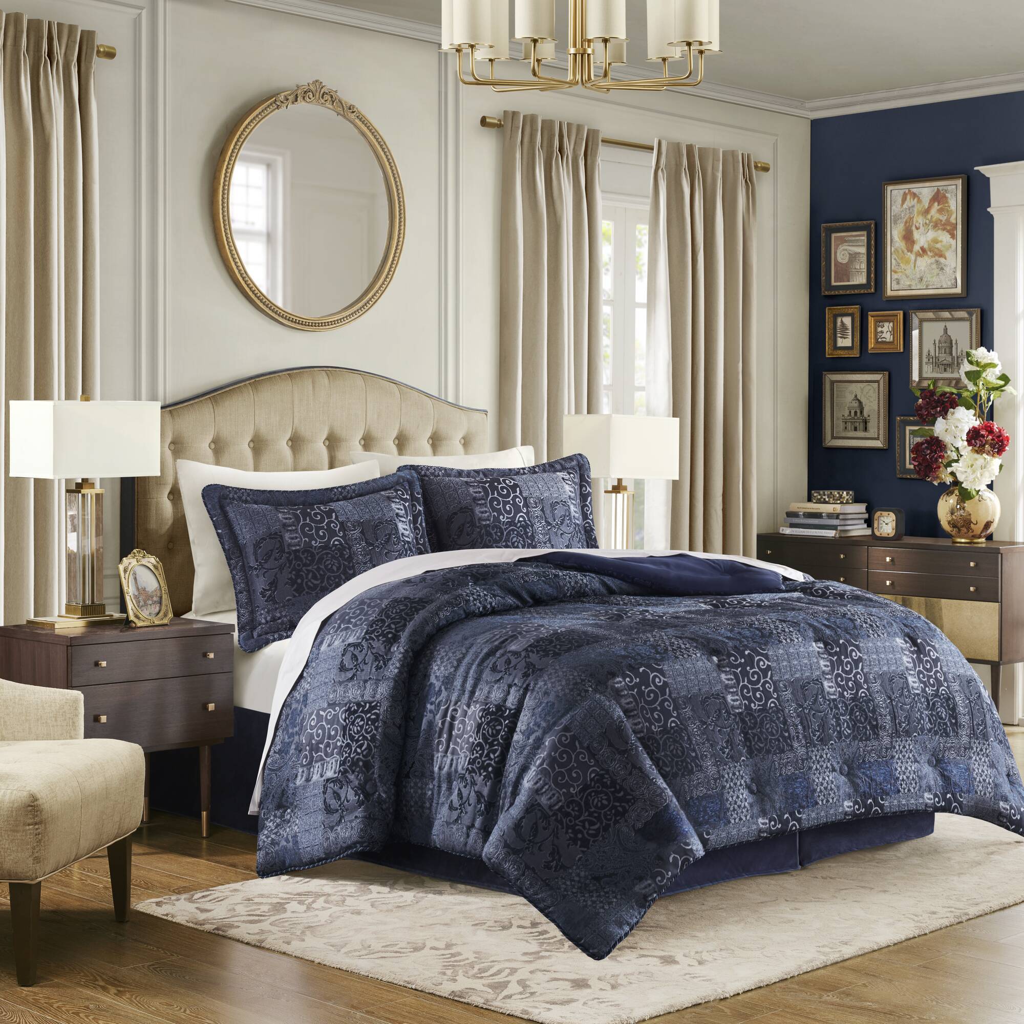 Gabrielle - Queen Comforter Set - Navy