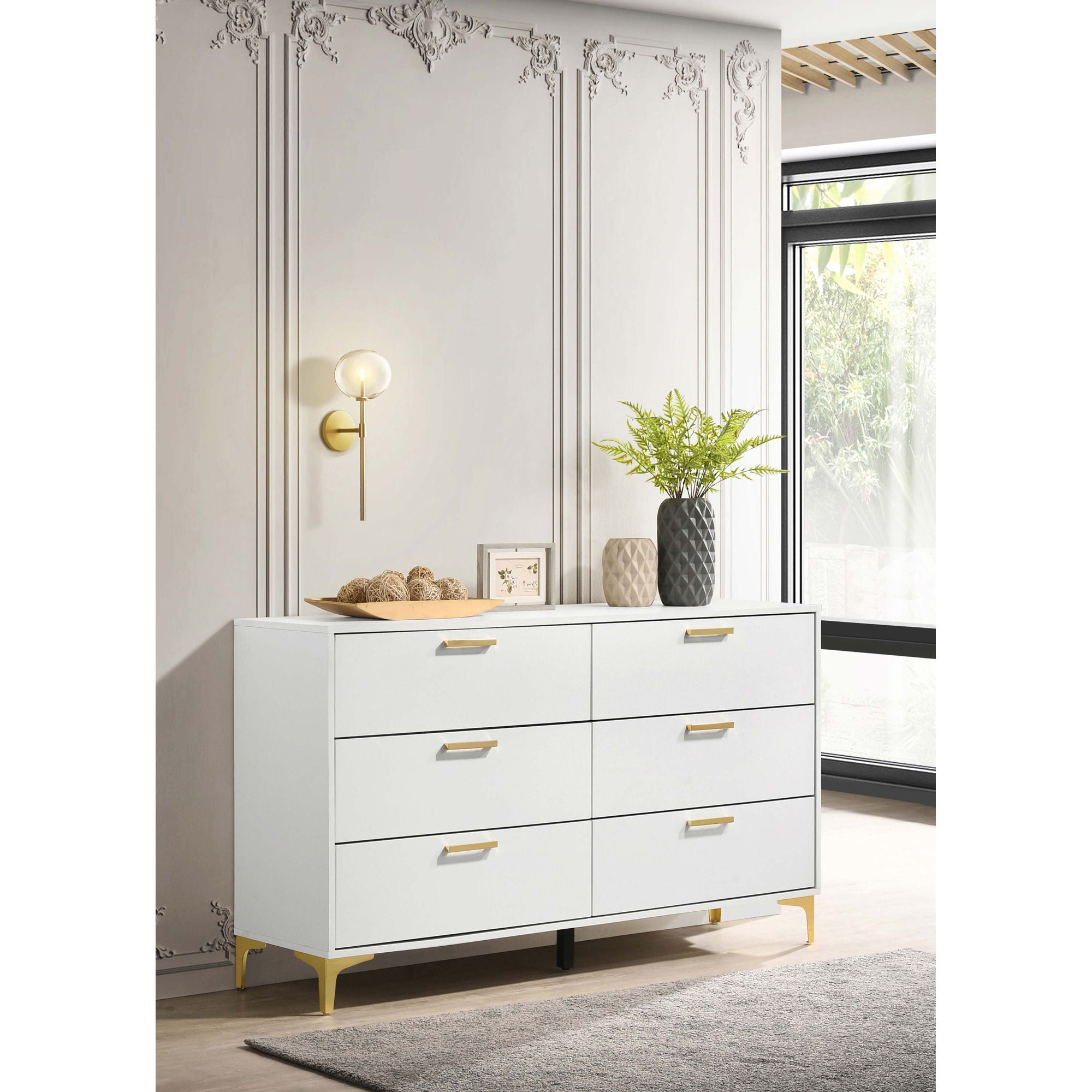 Karena - Rectangular 6 Drawer Dresser - White