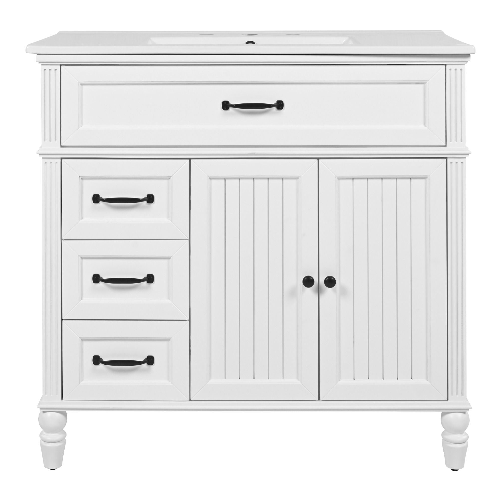 Bathroom Vanity With Sink, 2 Door Storage With Soft Closing Hinges - White